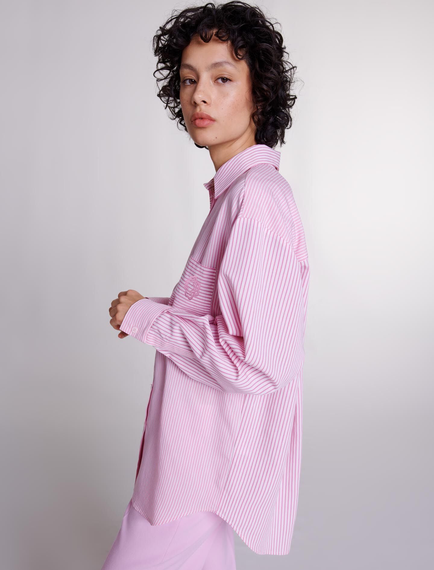 ◆YOUHEE◆ LACE STRIPE TSHIRTS PINK HEAVYWEIGHT STRIPED EMBROIDERED T-SHIRT - Pink | ZARA United