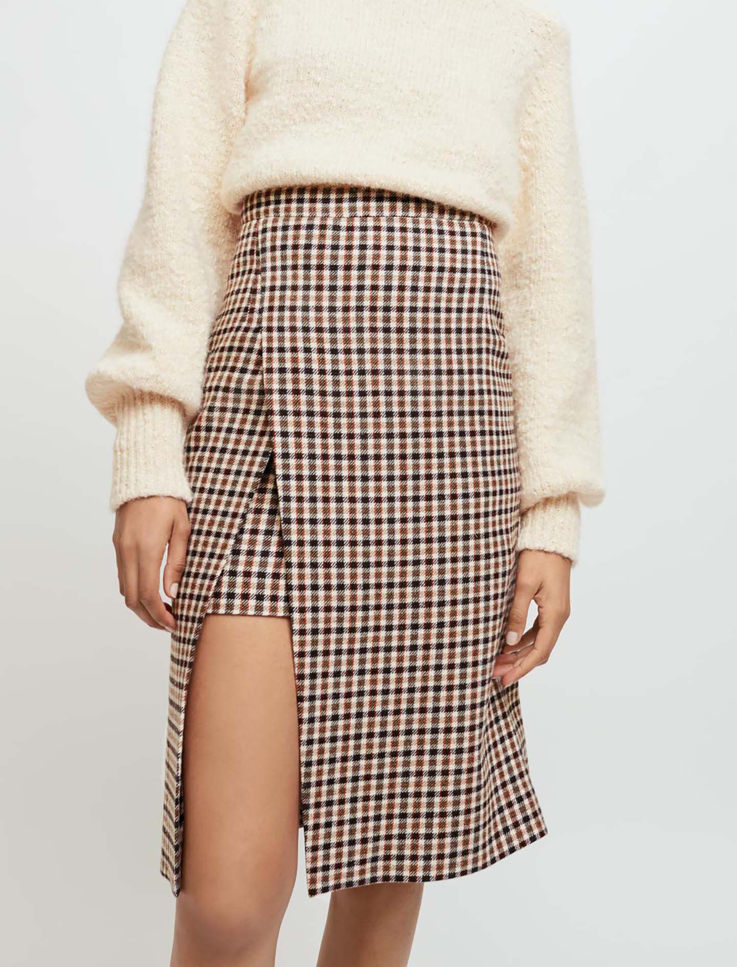 パリ発★チェーン★ニット生地★ミニスカート★ MAJE Mini jacquard knit dress Black / Gray For Women | Maje
