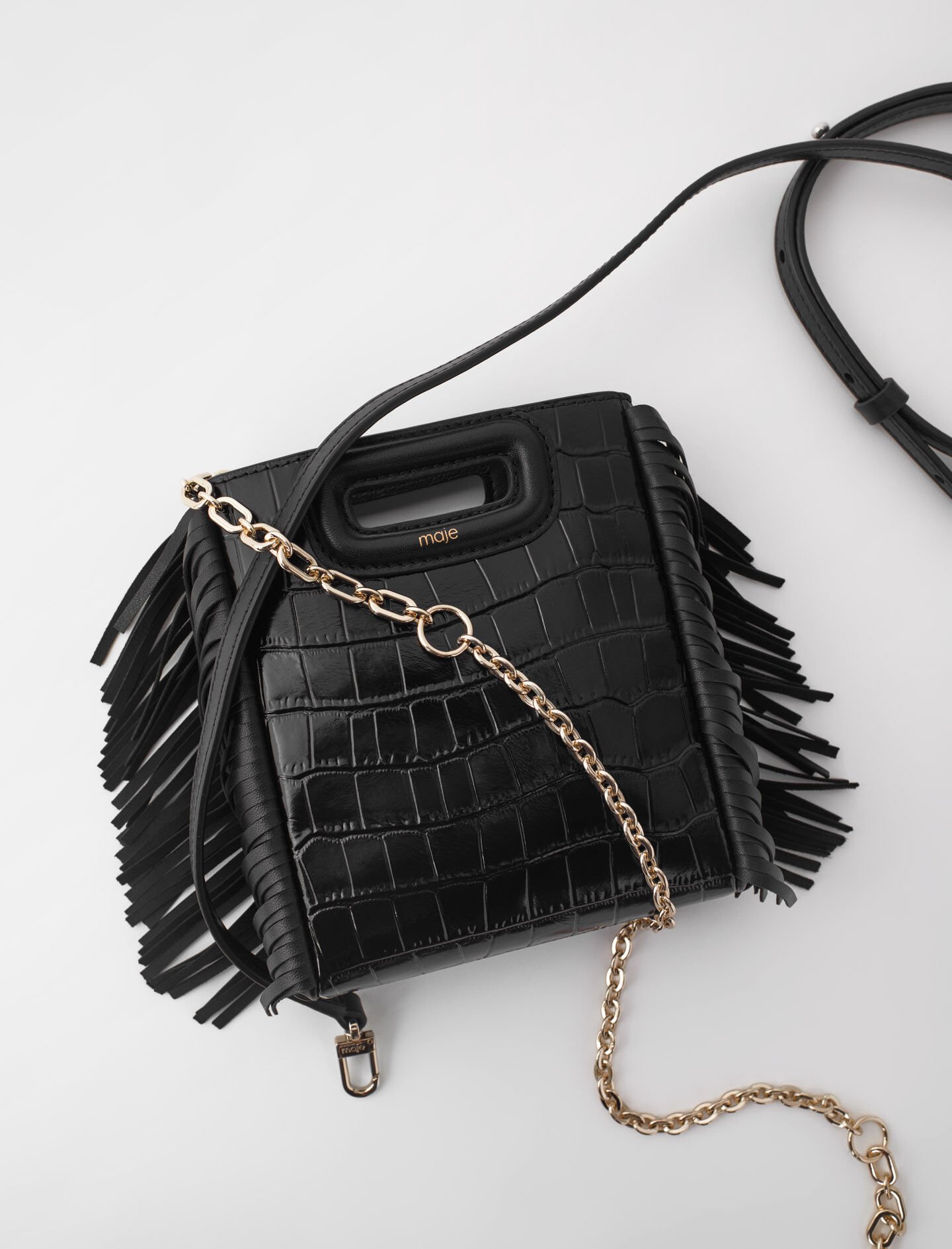 Croc-embossed leather mini M bag Black / Gray For Women | Maje