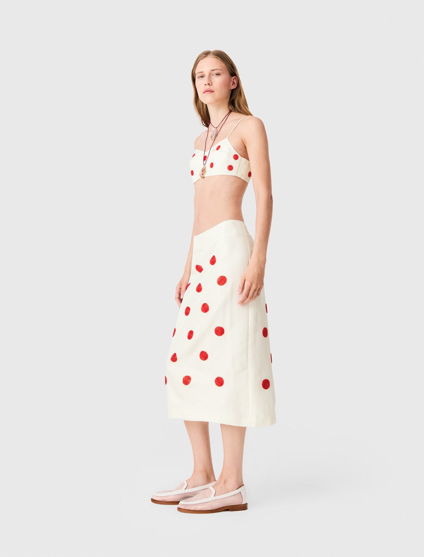 Embroidered linen and silk crop top White For Women | Maje