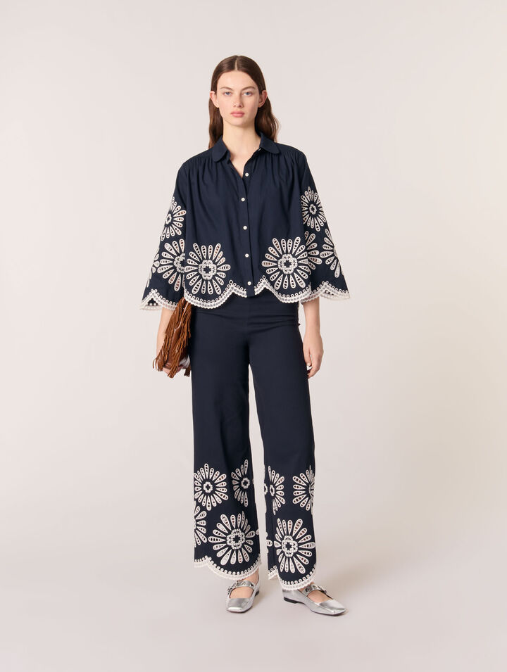Cropped blouse with crochet detail