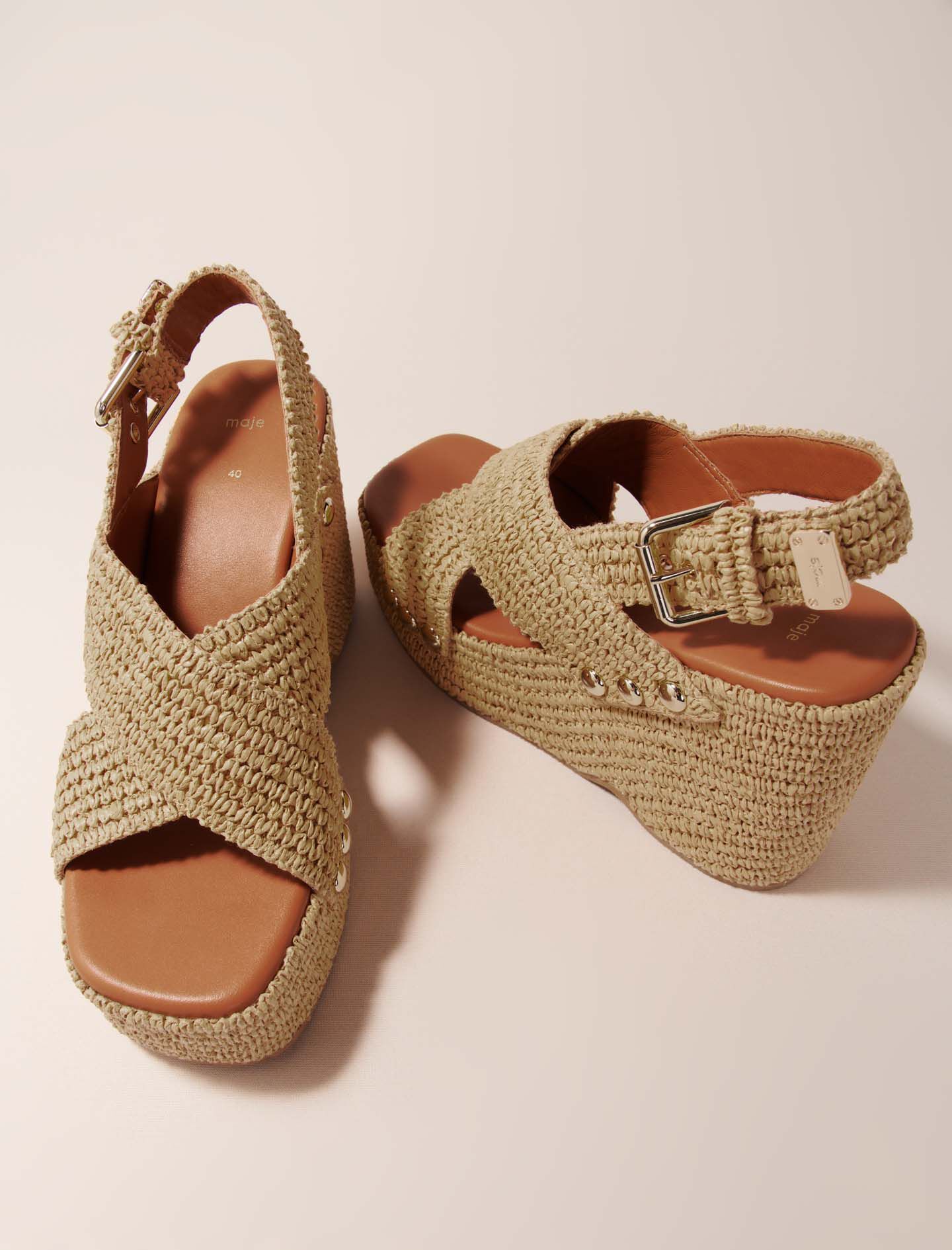 MAJE [マージ] Raffia Cross Wedge Sandals Maje_MFACH00771-G017_F_1.jpg