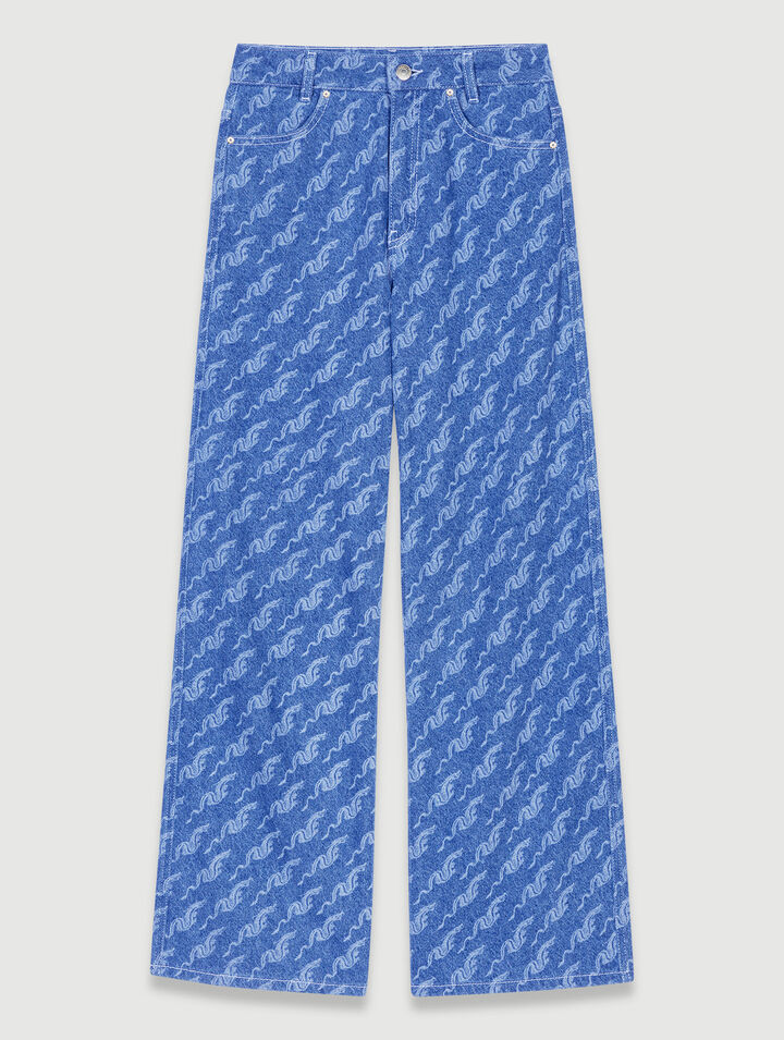 Wide-leg patterned jeans