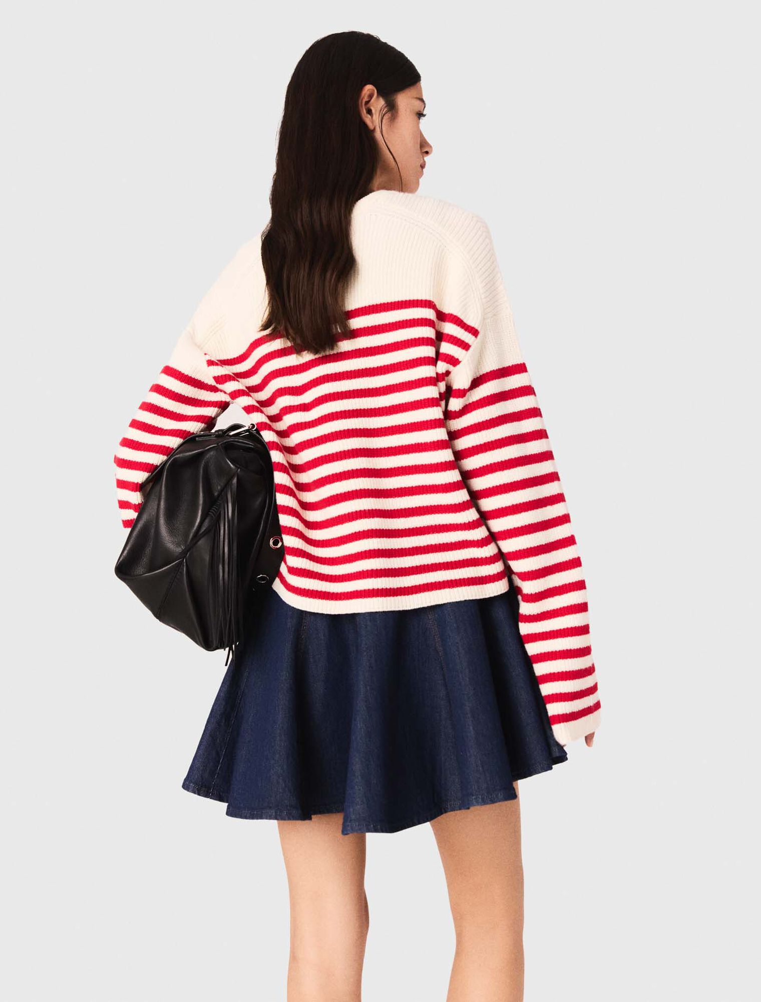 Striped rib knit sweater