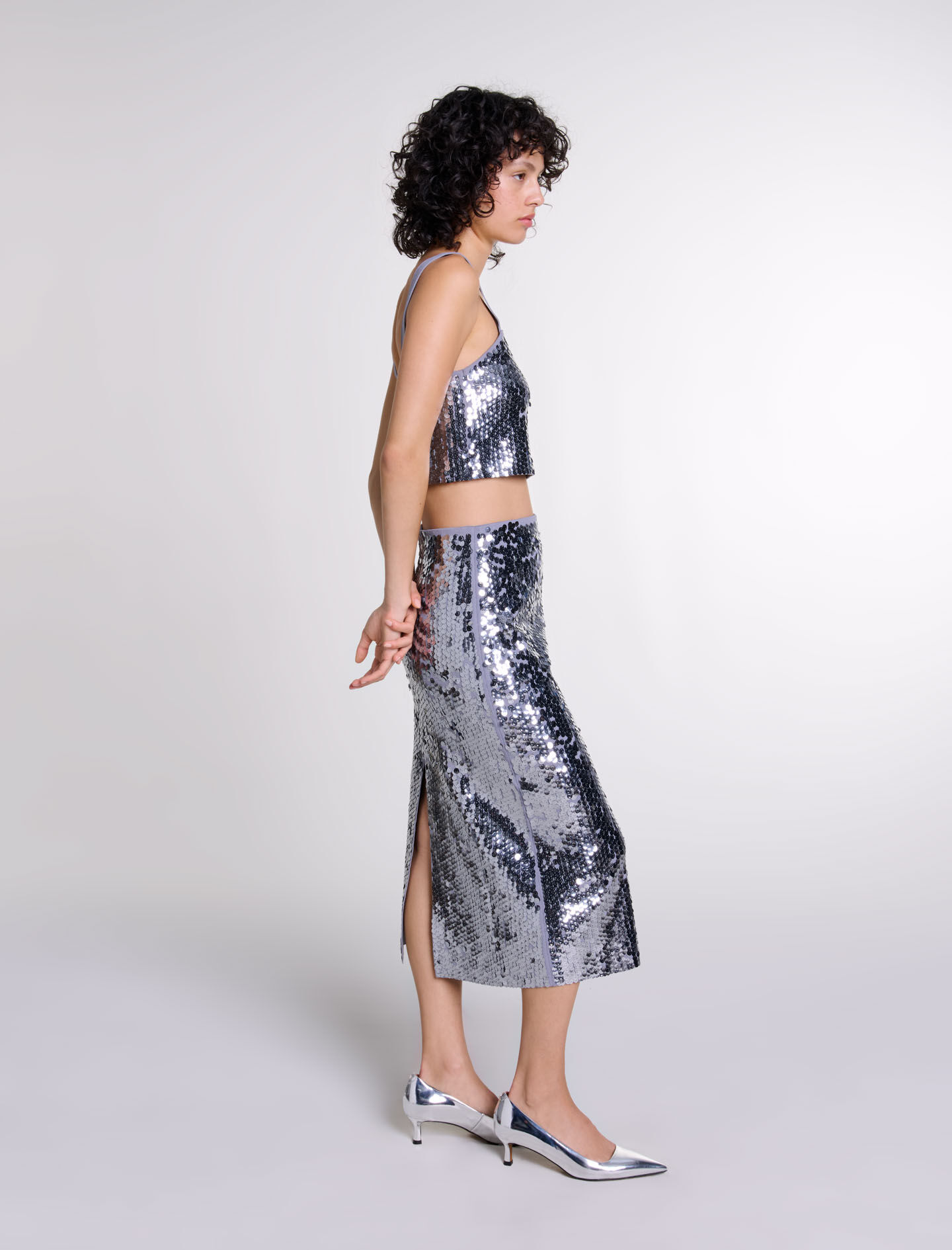 Sequinned knit top Black / Gray For Women | Maje