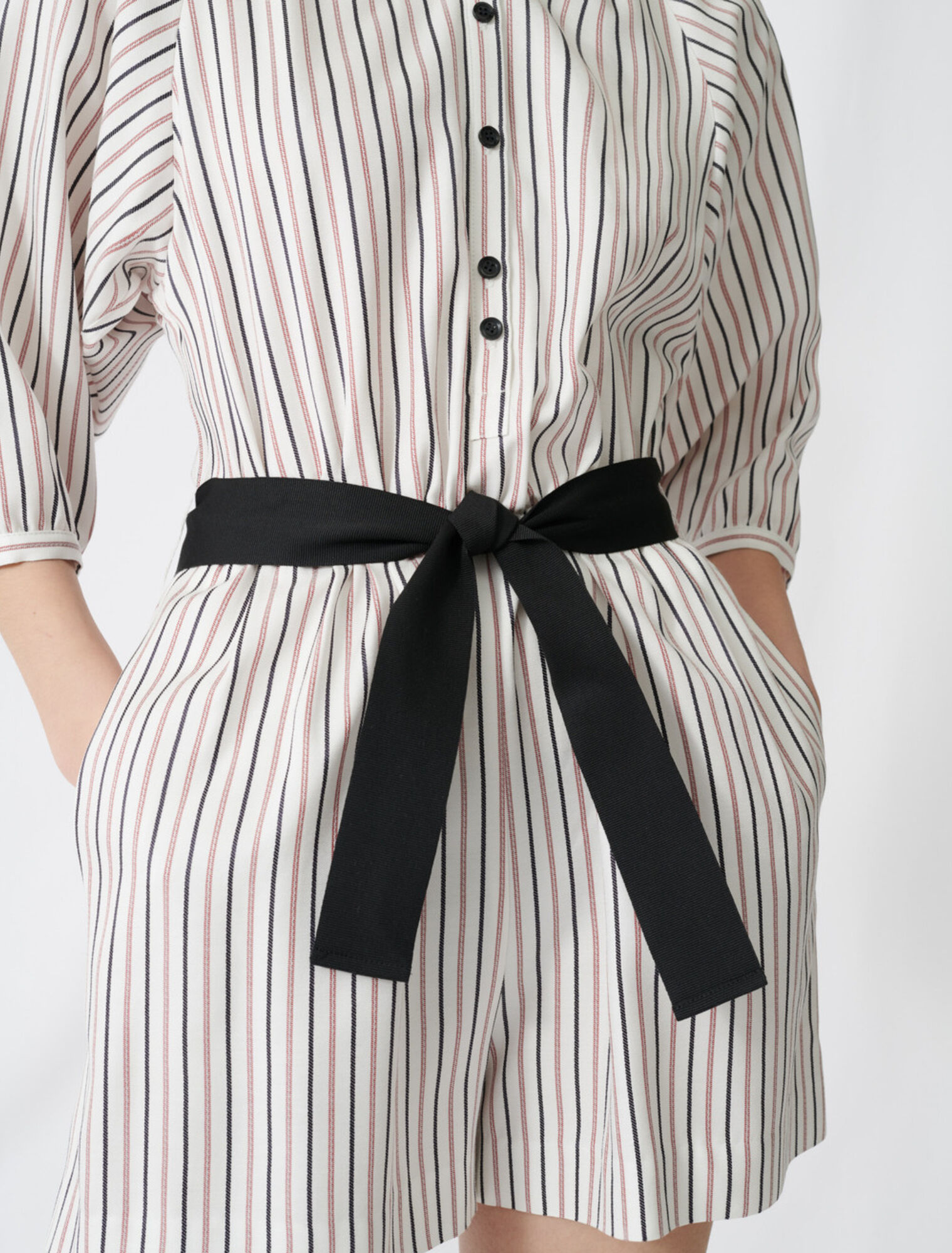 Belted jumpsuit with fine stripes