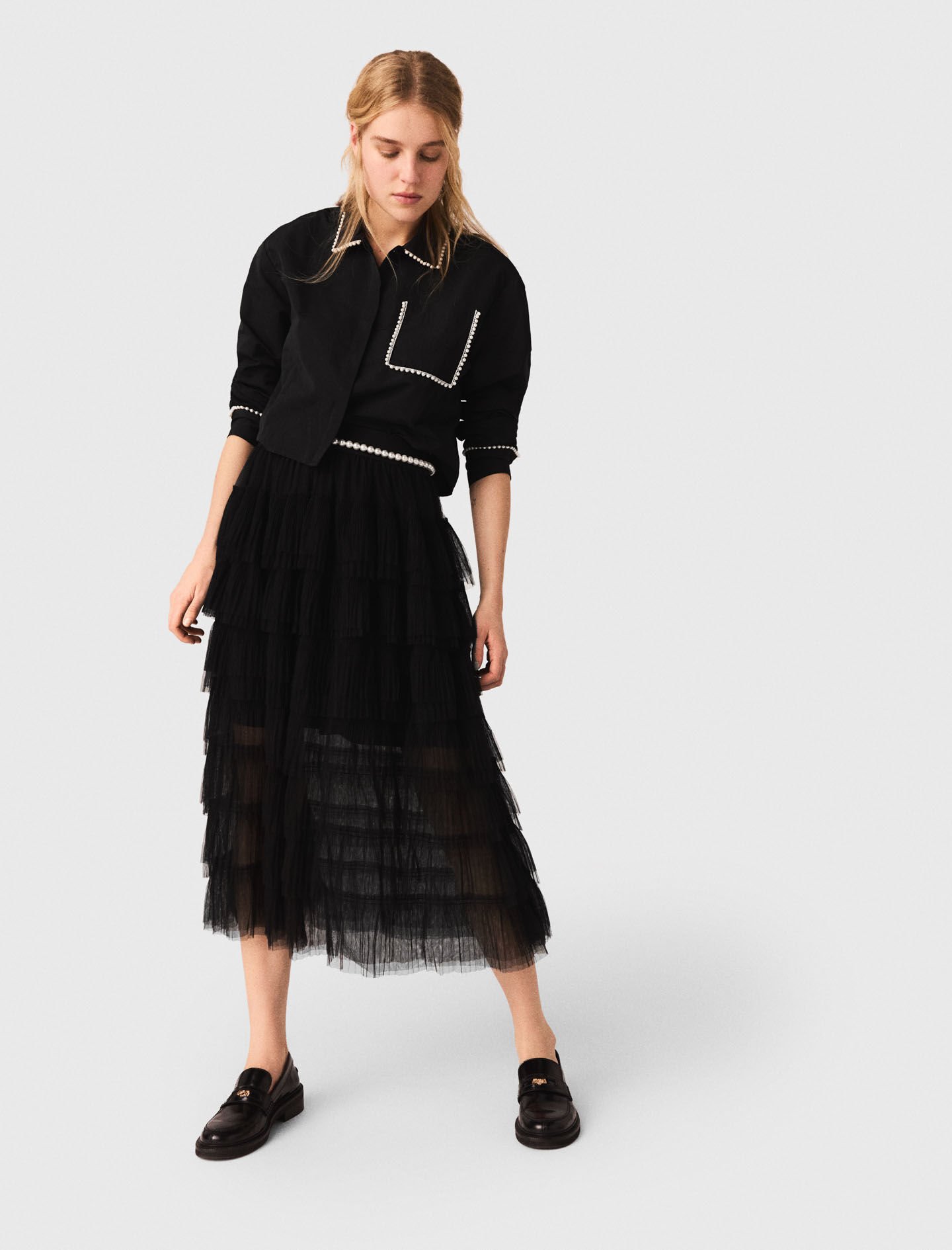 Tulle midi skirt Black / Gray For Women | Maje