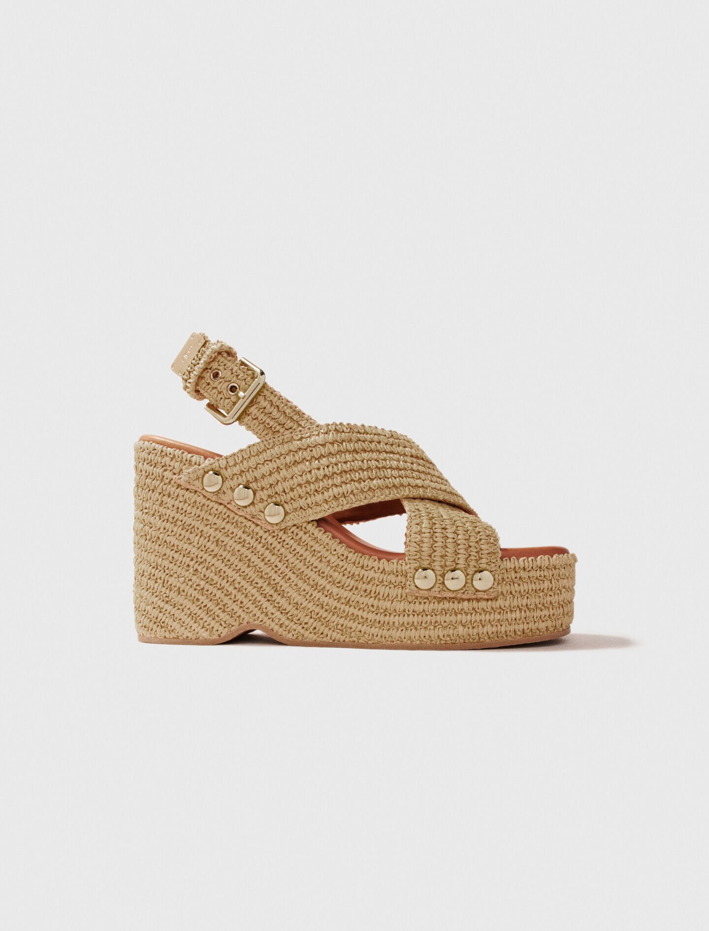 Wedge sandals with raffia effect Brown For Women | Maje