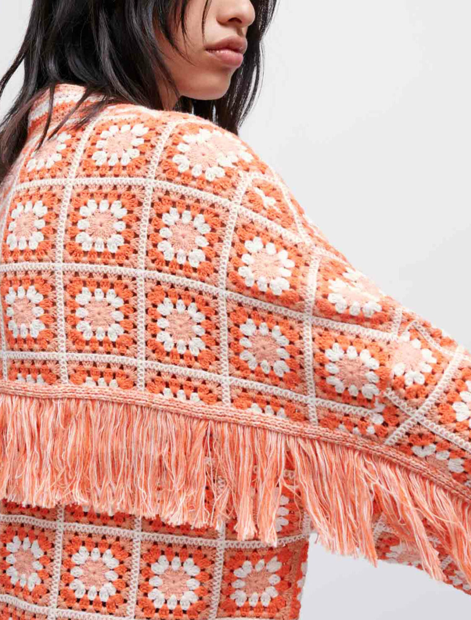 Fringed crochet cardigan