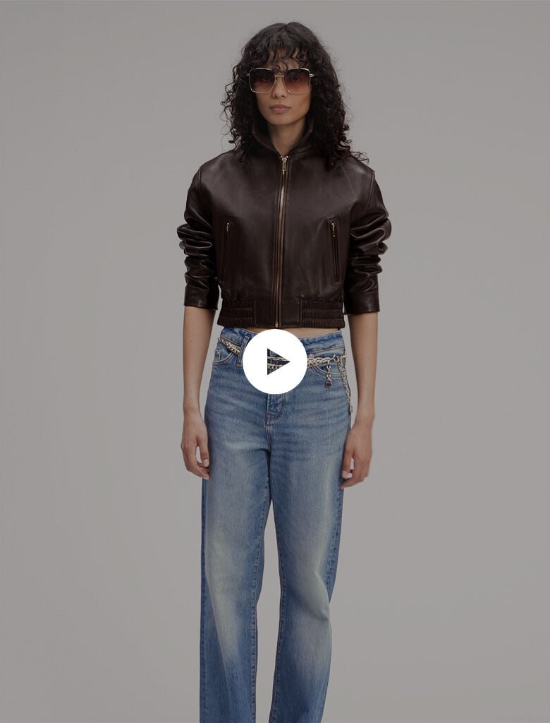 Vintage leather cropped jacket Brown For Women | Maje