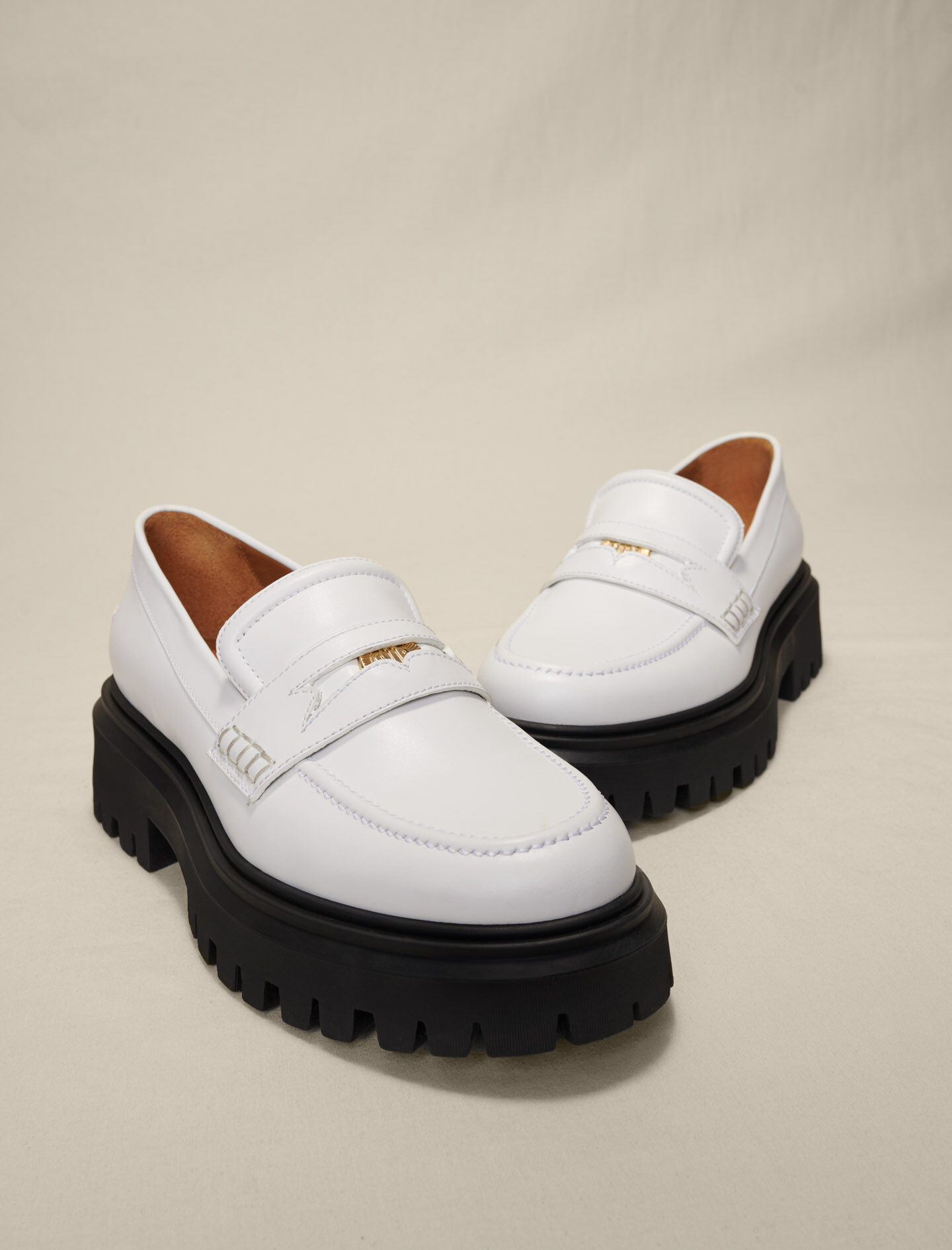 Maje Leather Platform Loafers In White