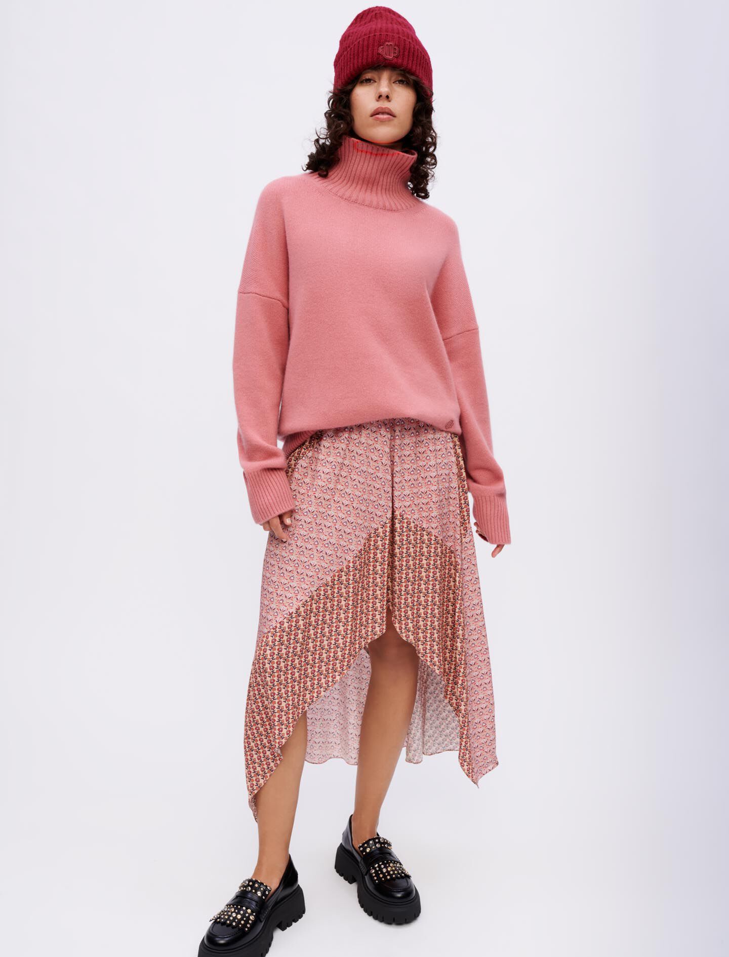 Maje Asymmetric skirt with mixed prints
