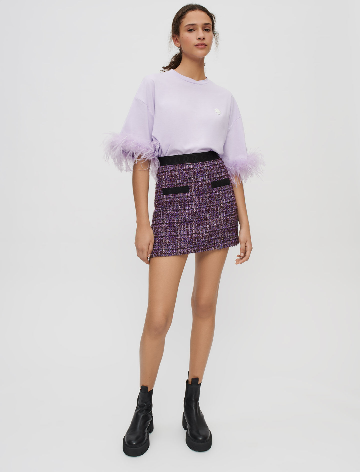 Maje Contrasting purple tweed skirt