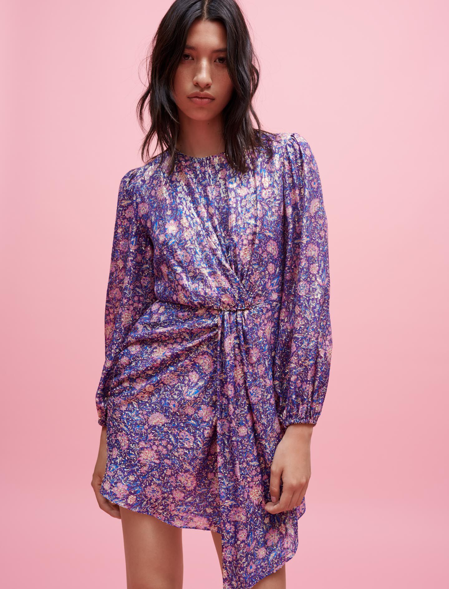 Maje Robe En Viscose Motif M Tallis In Purple