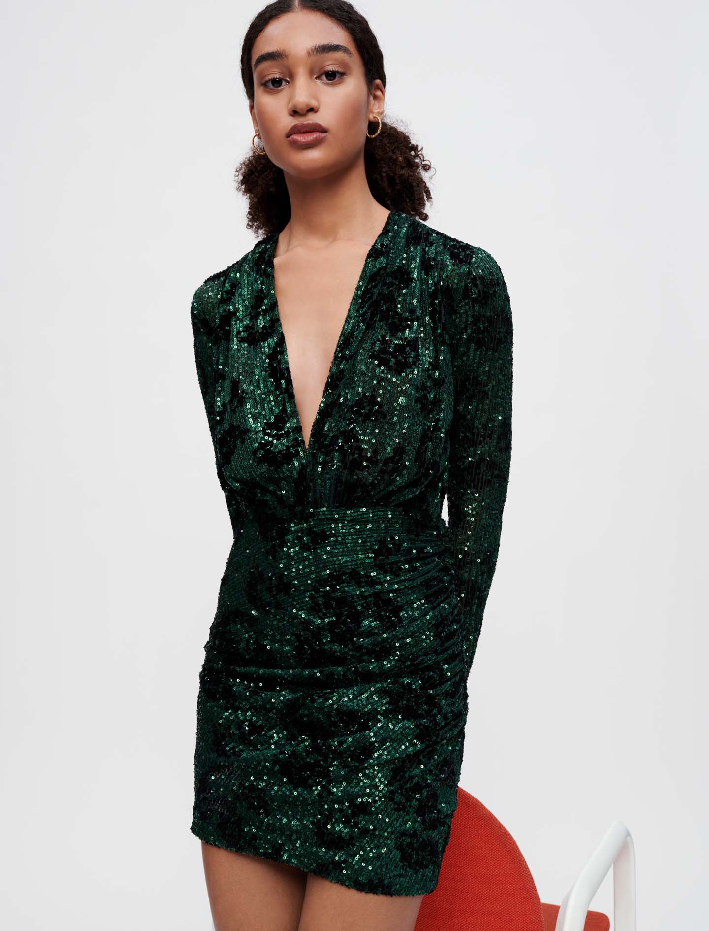 Maje Robe Enti Rement Brod E De Paillettes In Green