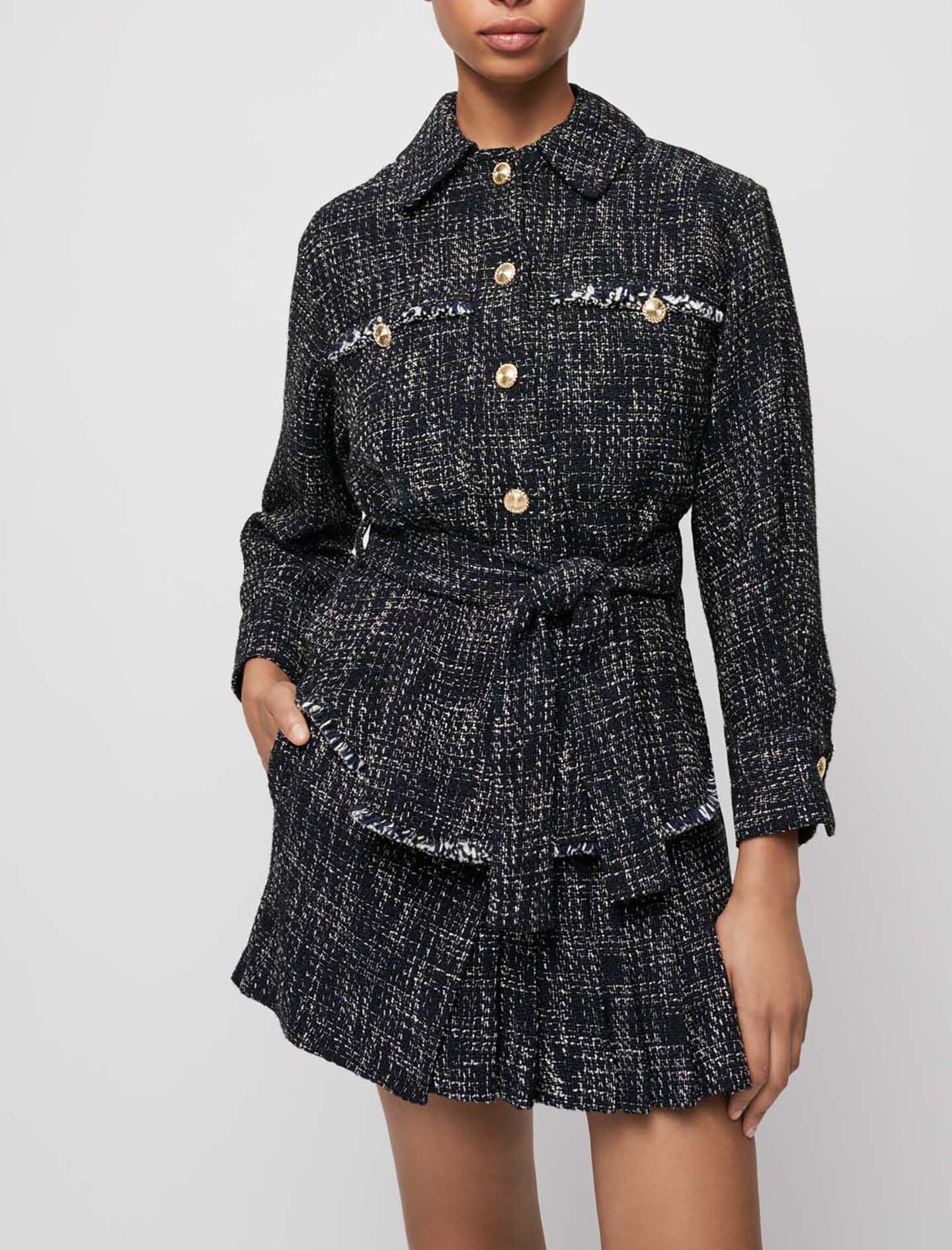 Belted tweed-style jacket | Smart Closet