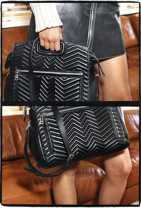Jacquard sweater, Leather skirt, Quilted leather bag - FW MAJE 2017 Collection