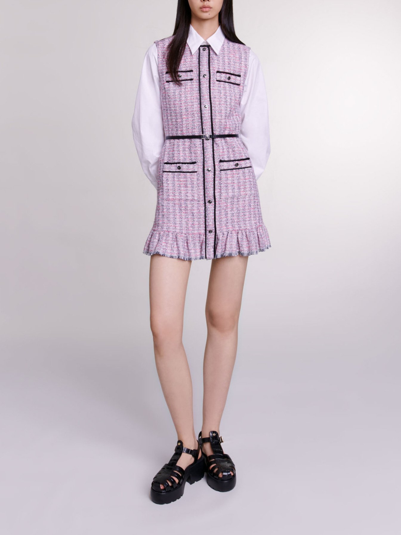 Maje Woman's cotton Tweed 2-in-1 short dress for Spring/Summer, in color pink /