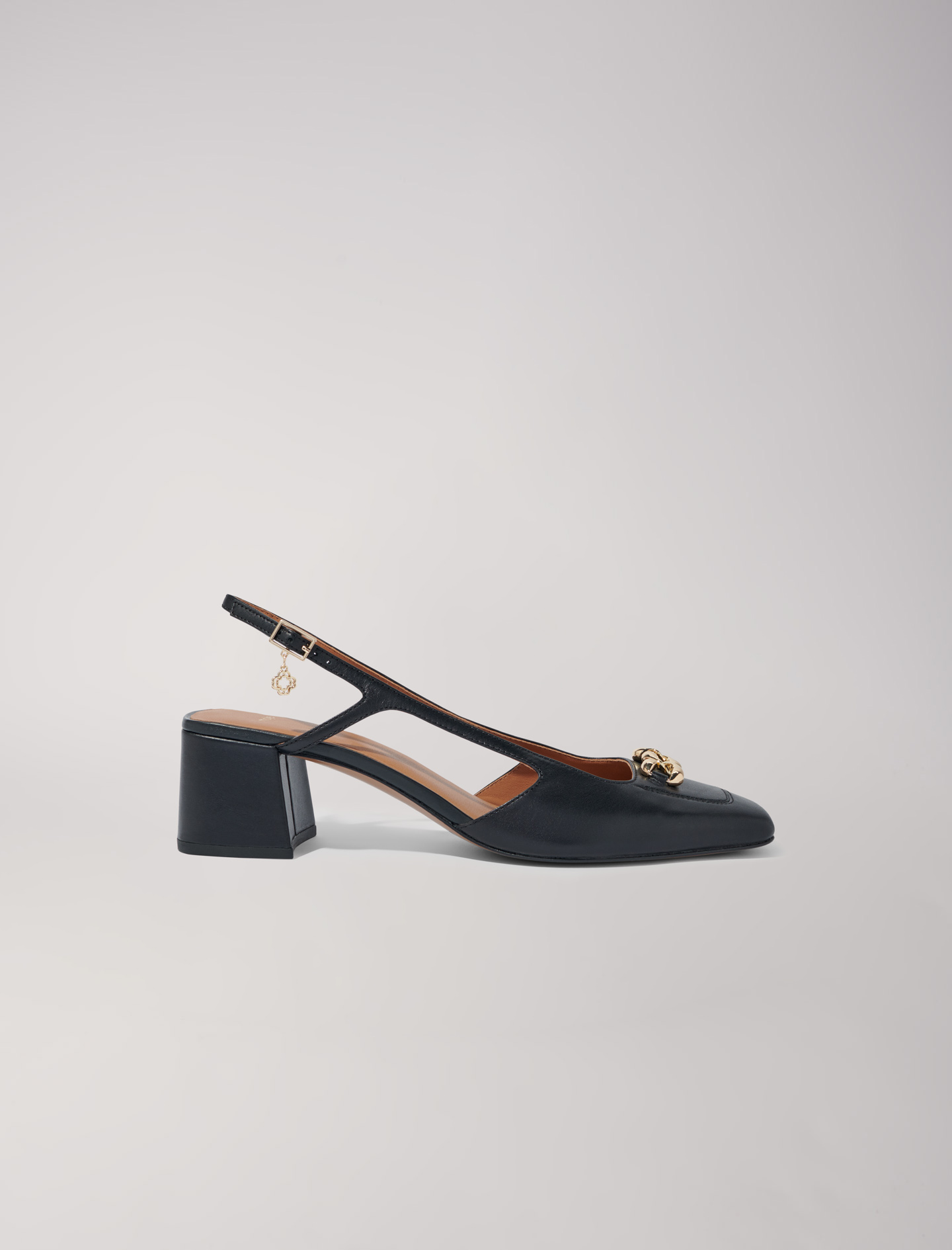 Maje Woman's leather Square-toe leather pumps for Spring/Summer, in color Black / Black