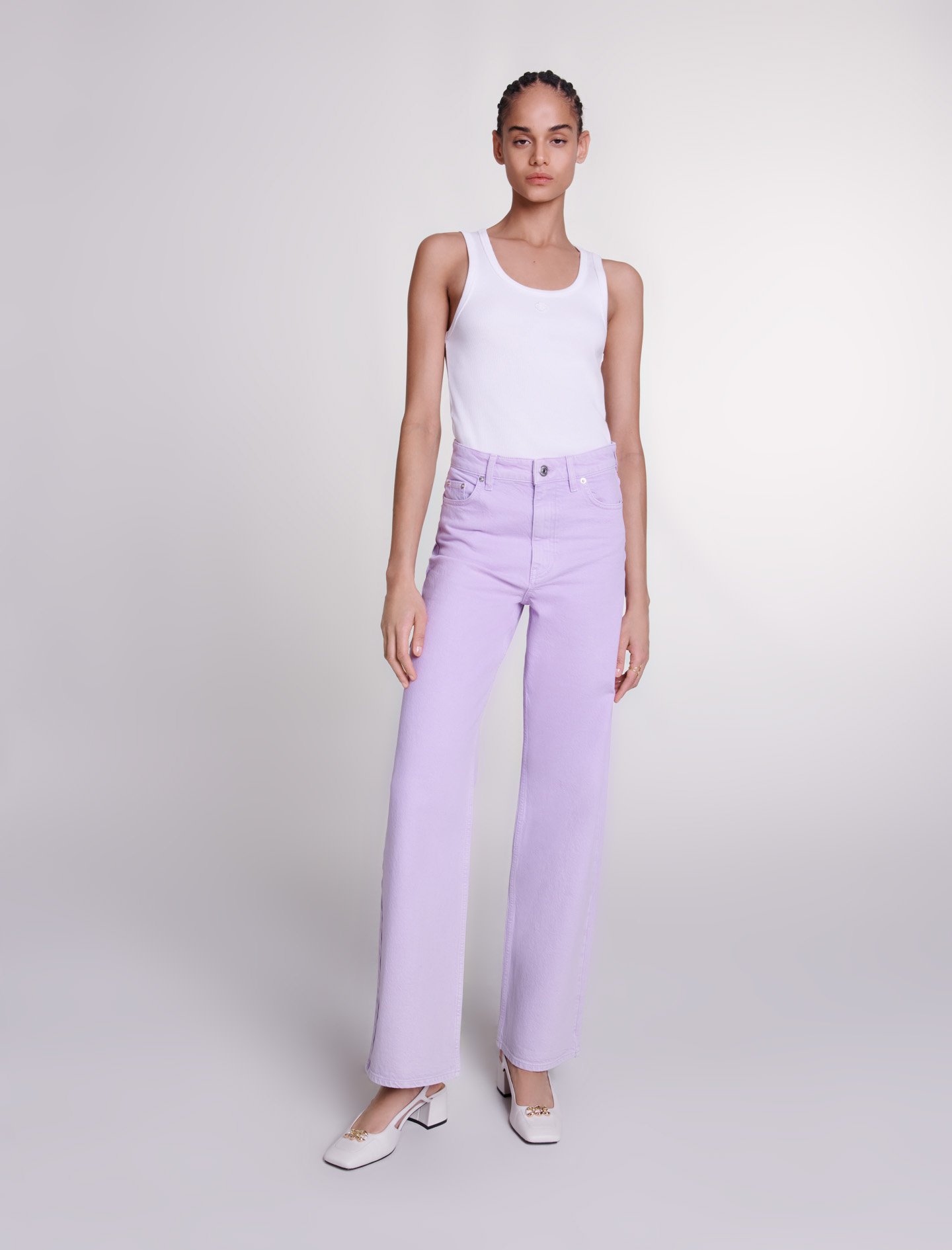 Woman's cotton, Faded wide-leg jeans for Spring/Summer, size Woman-Memorial Day Event-US XL / FR 41, in color Parma Violet / Red