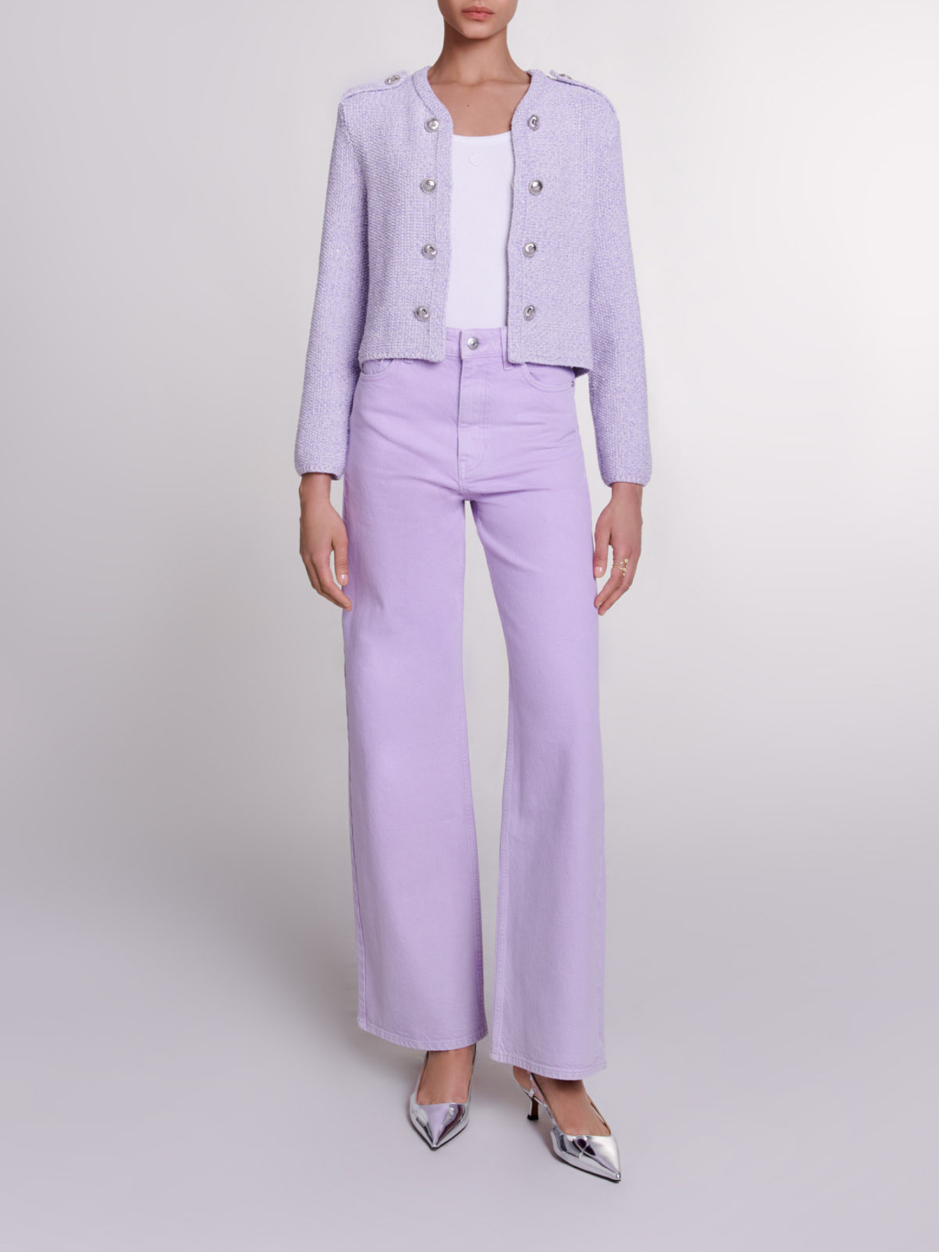 Maje Woman's polyester Cropped glitter knit cardigan for Spring/Summer, in color Parma Violet / Red