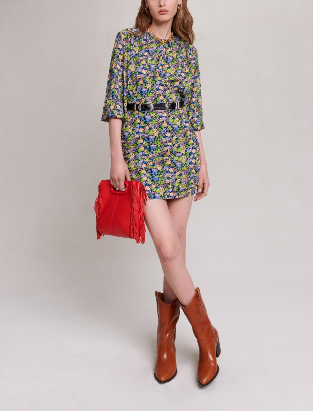 Maje Woman's polyester Short dress with floral print for Fall/Winter, in color Primroses Multico Print /