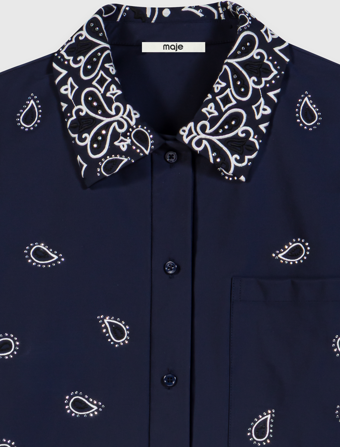Cropped Embroidered Bandana Print Shirt
