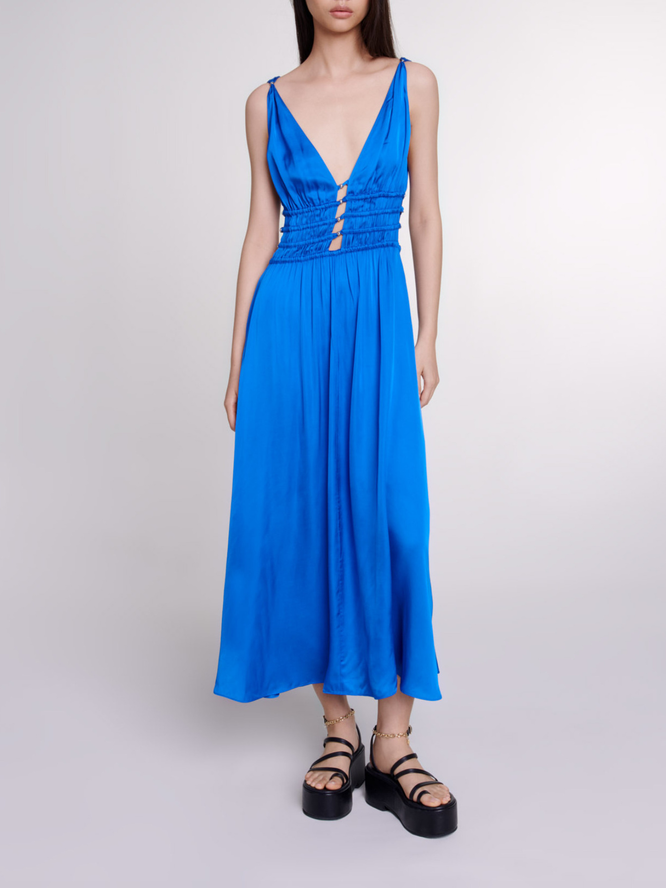 Maje Woman's viscose Openwork satin-effect dress for Spring/Summer, in color Blue / Blue
