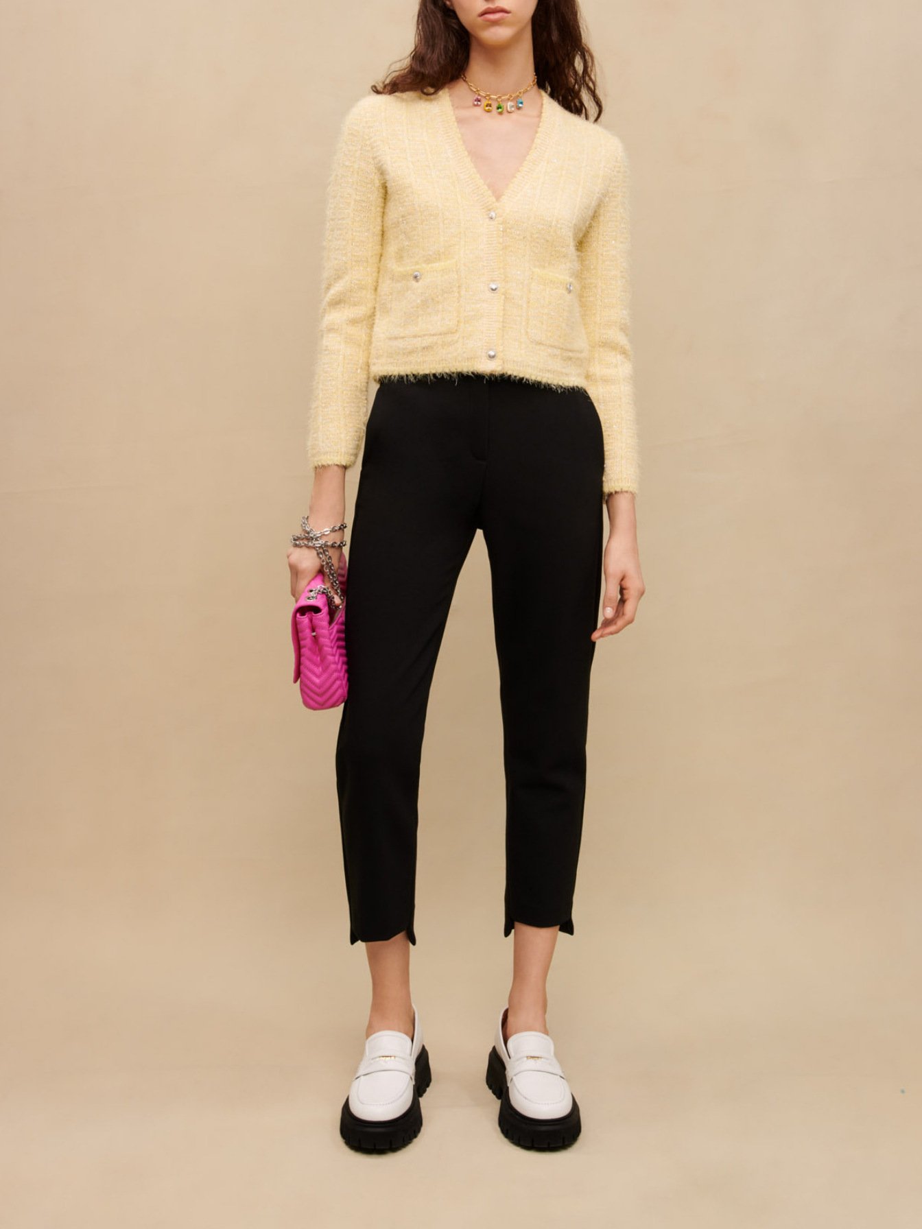 Maje Woman's polyester Straight suit trousers for Fall/Winter, in color Black / Black