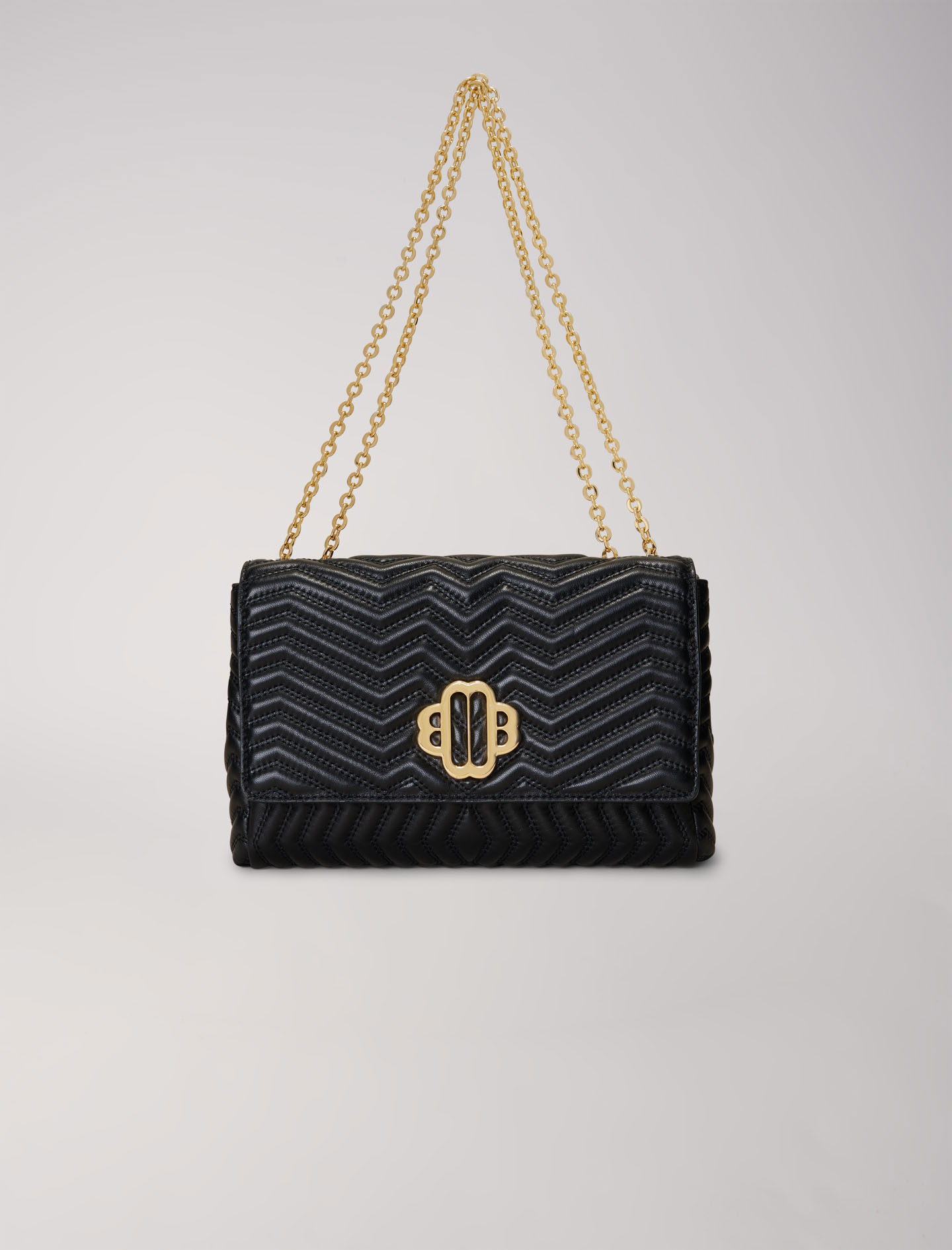 Maje Woman's cotton Coating: Leather bag with chain strap for Spring/Summer, in color Black / Black
