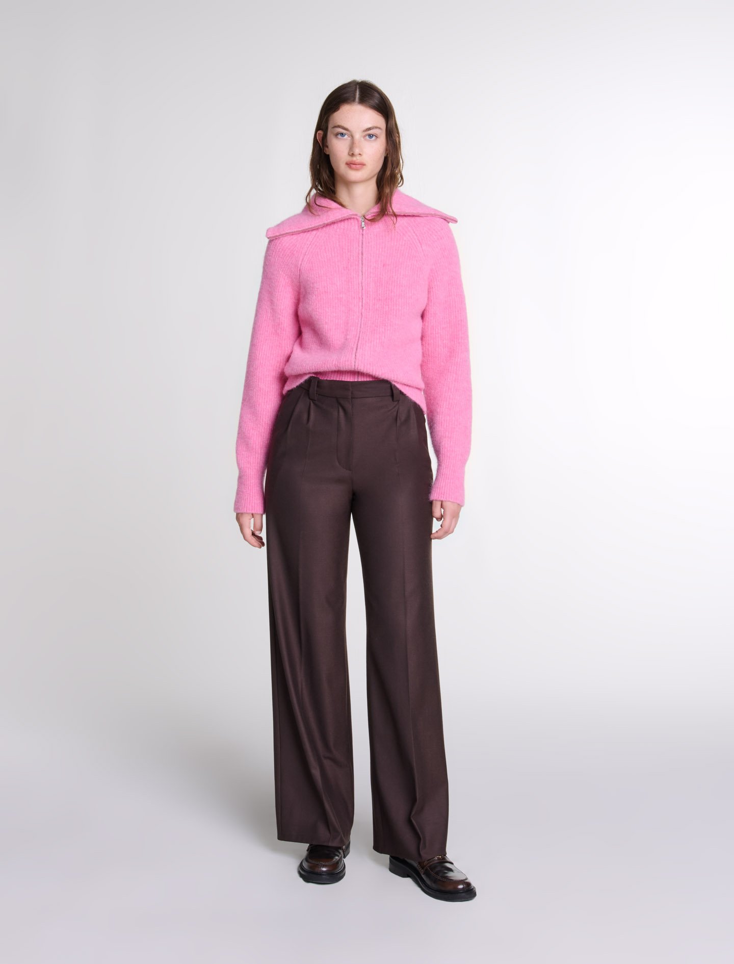 Woman's polyester, Wide-leg suit trousers for Fall/Winter, size Woman-Pants & Jeans-US XL / FR 41, in color Brown / Brown