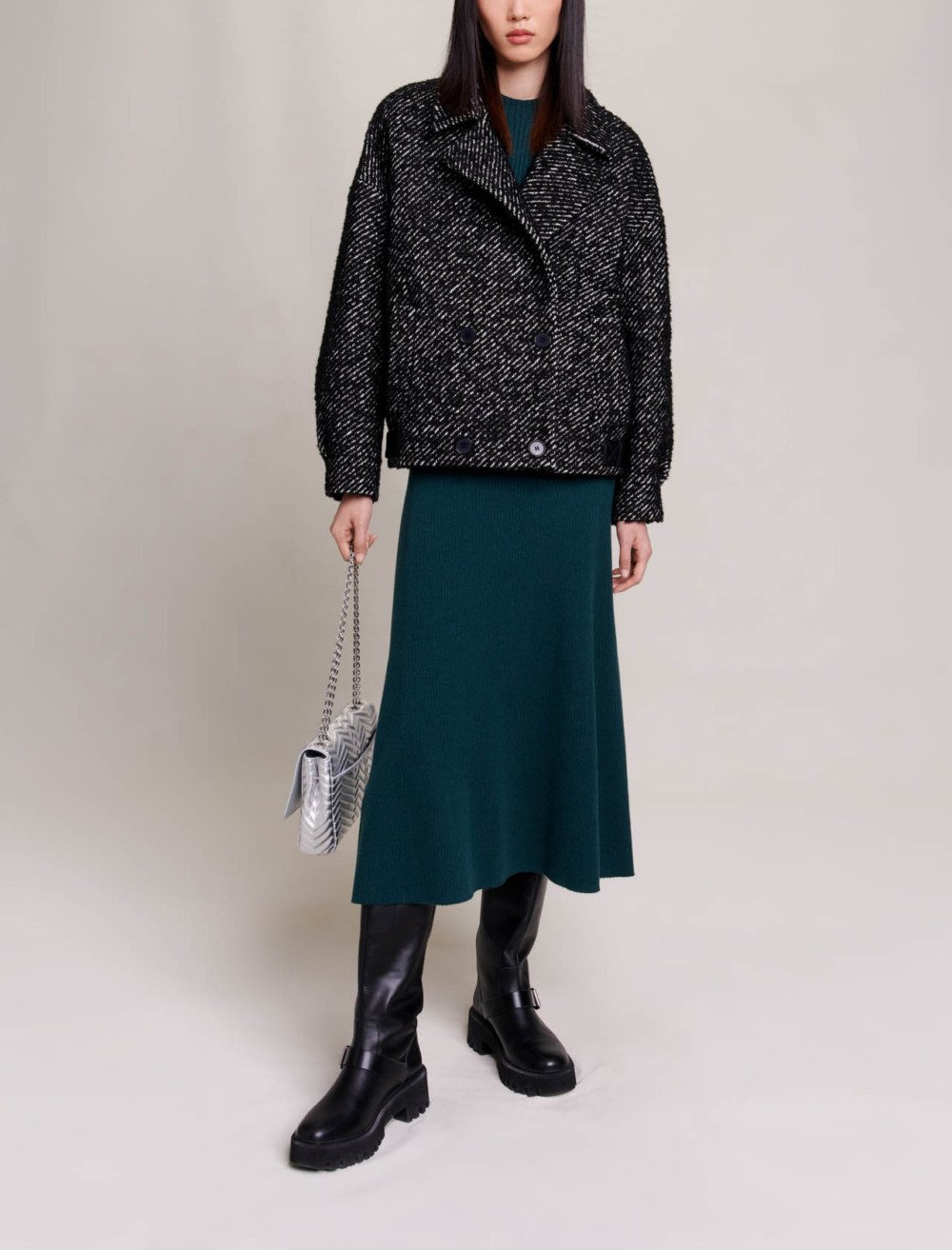 Maje Woman's cotton Structured coat for Fall/Winter, in color Black / White / Black