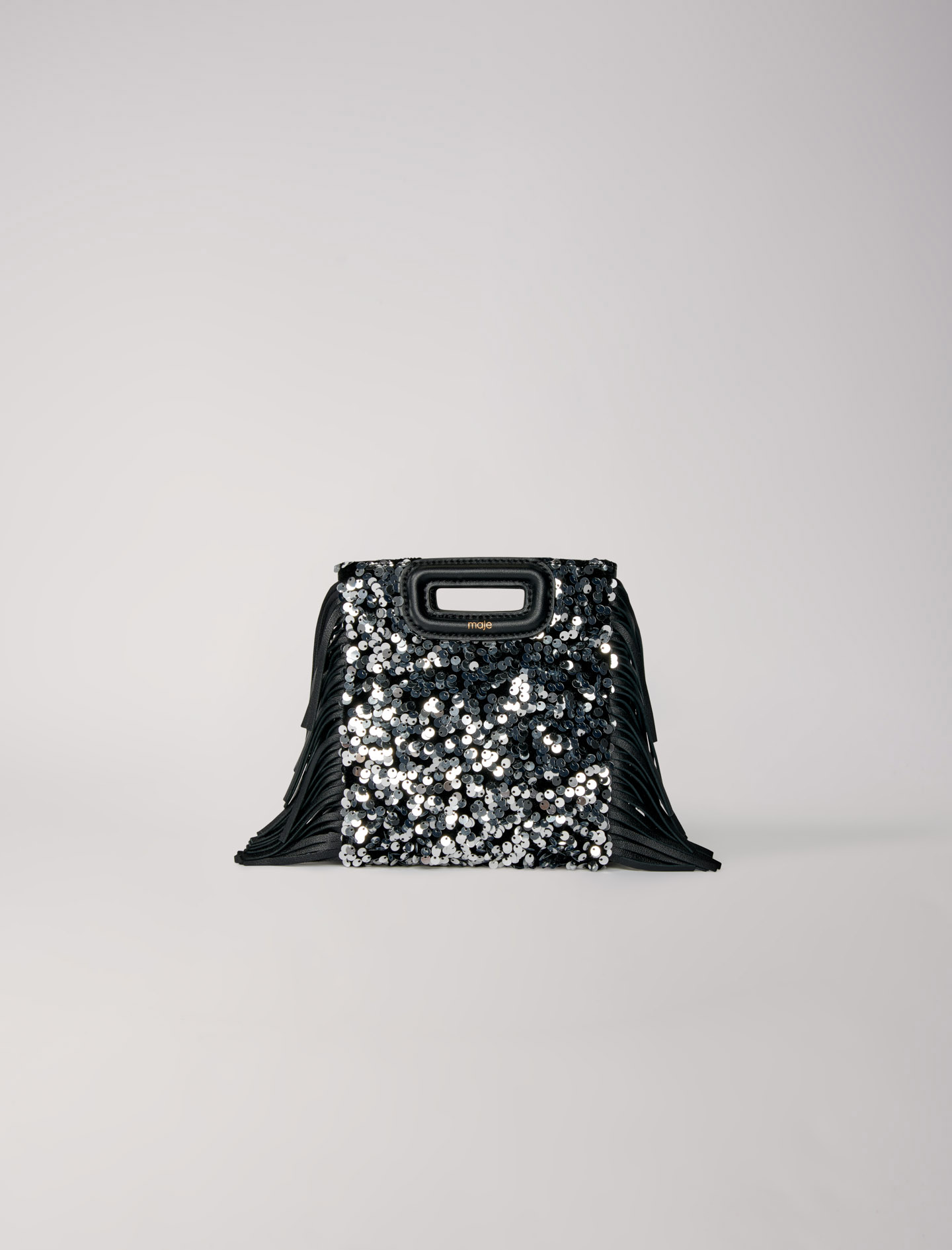 Maje Woman's polyester, Sequin mini M bag for Fall/Winter, in color Black / Black
