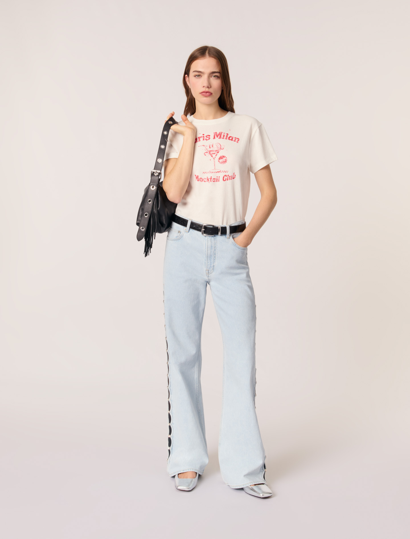 Maje Woman's cotton Paris Milan T-shirt for Spring/Summer, in color White / White