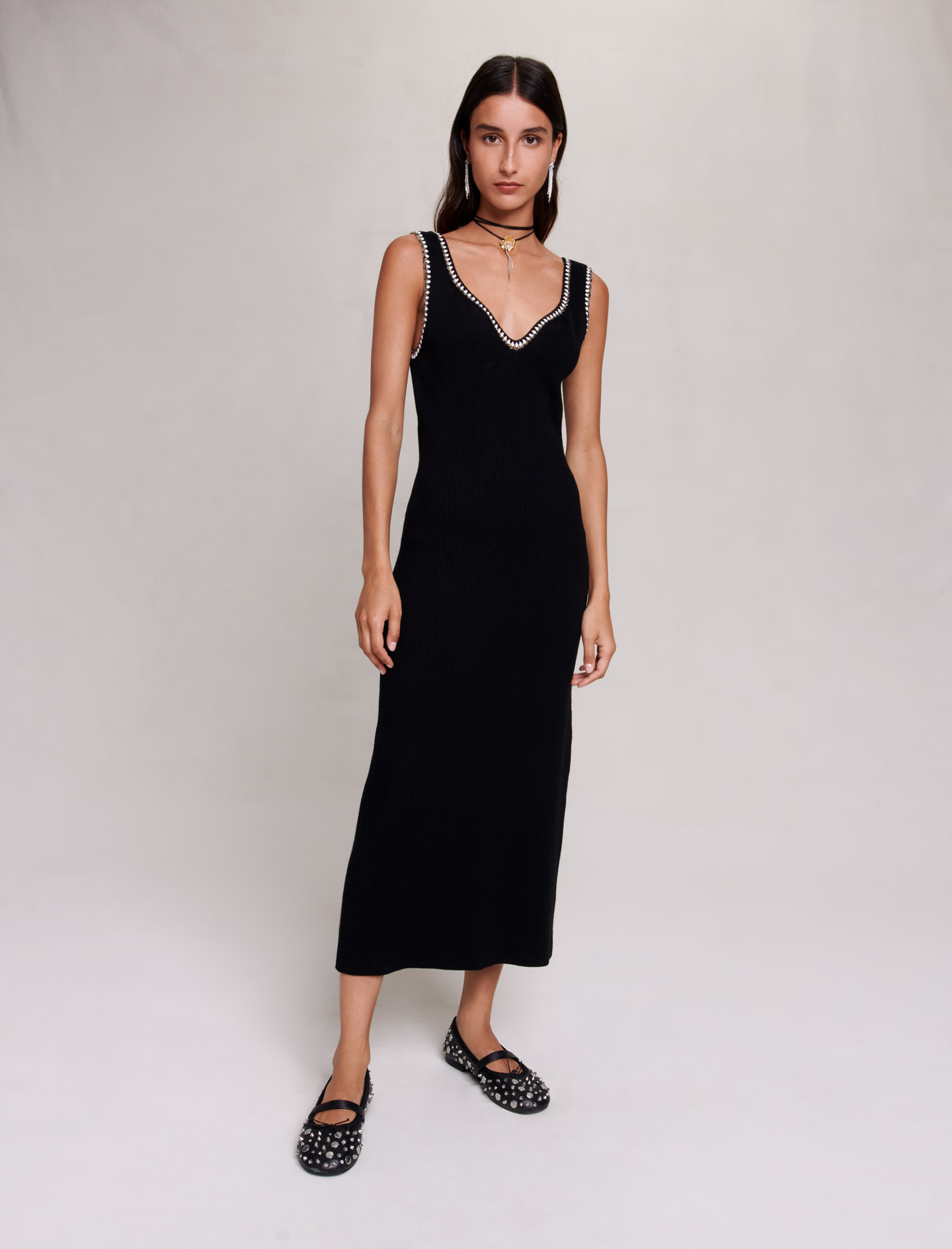 Maje Woman's viscose, Knit maxi dress for Fall/Winter, in color Black / Black