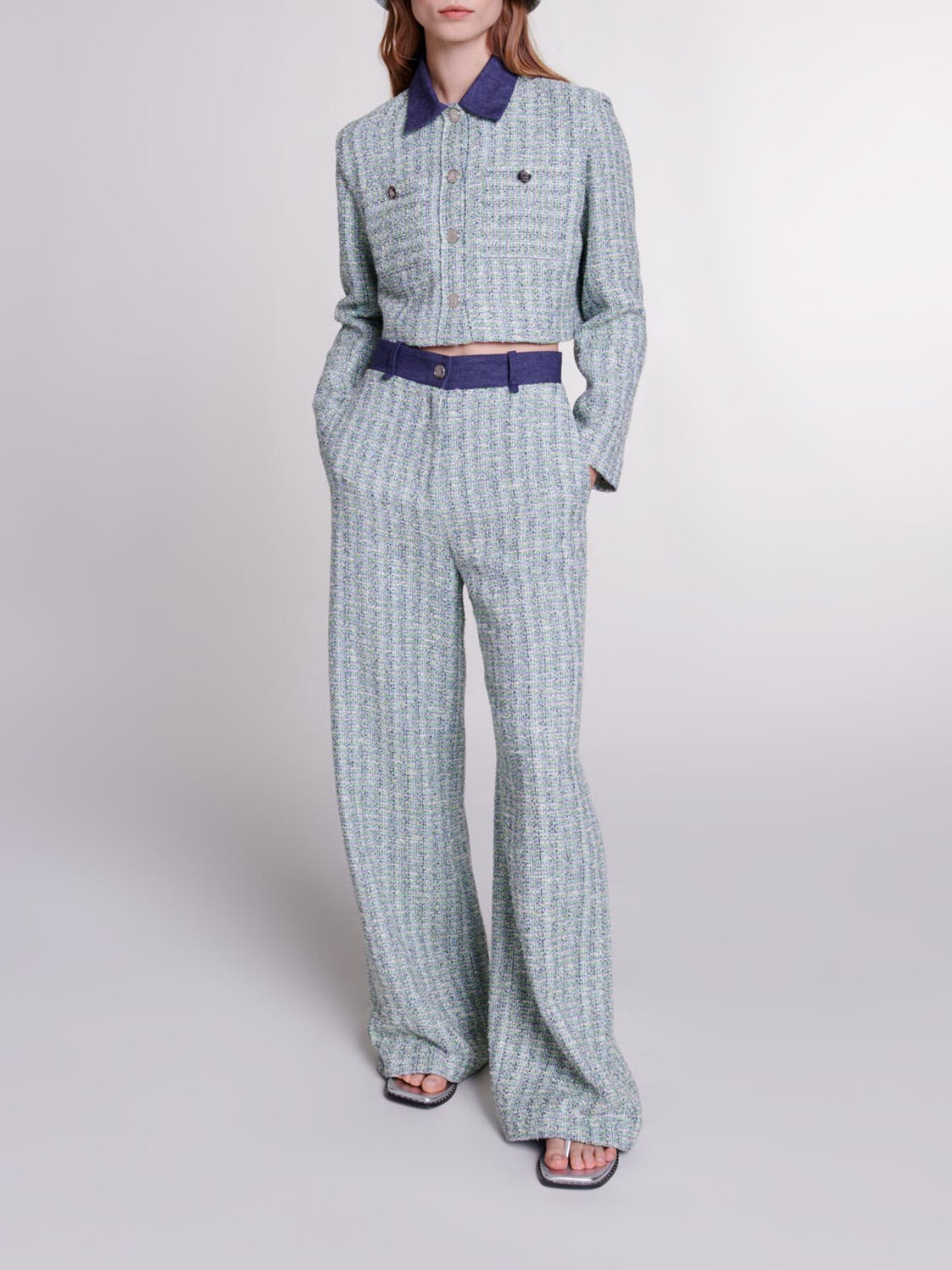 Maje Woman's cotton Wide-leg tweed trousers for Spring/Summer, in color Multi-Coloured / Miscellaneous