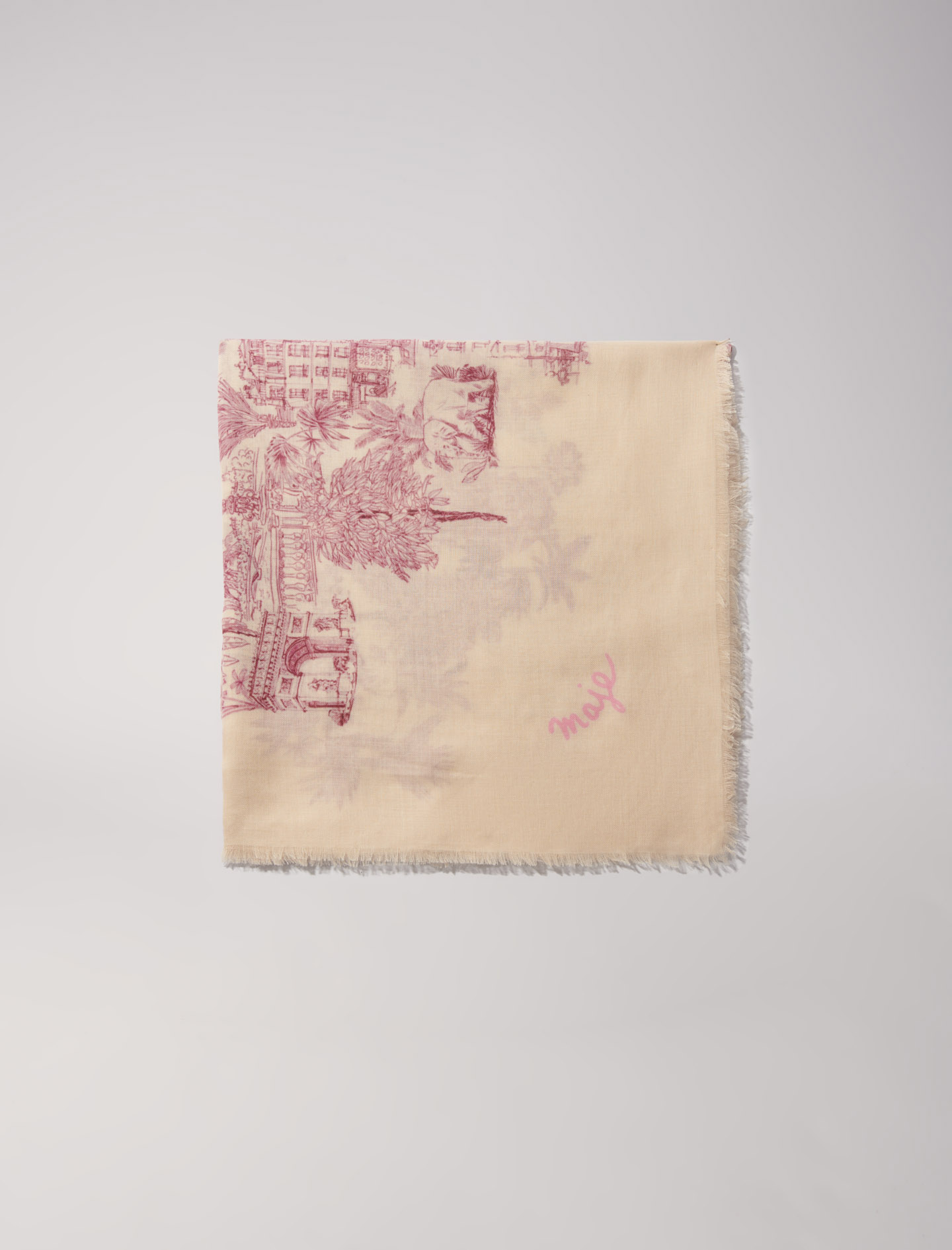 Shop Maje Woman's Modal, Patterned Cashmere Blend Scarf For Fall/winter In Pink Toile De Jouy /