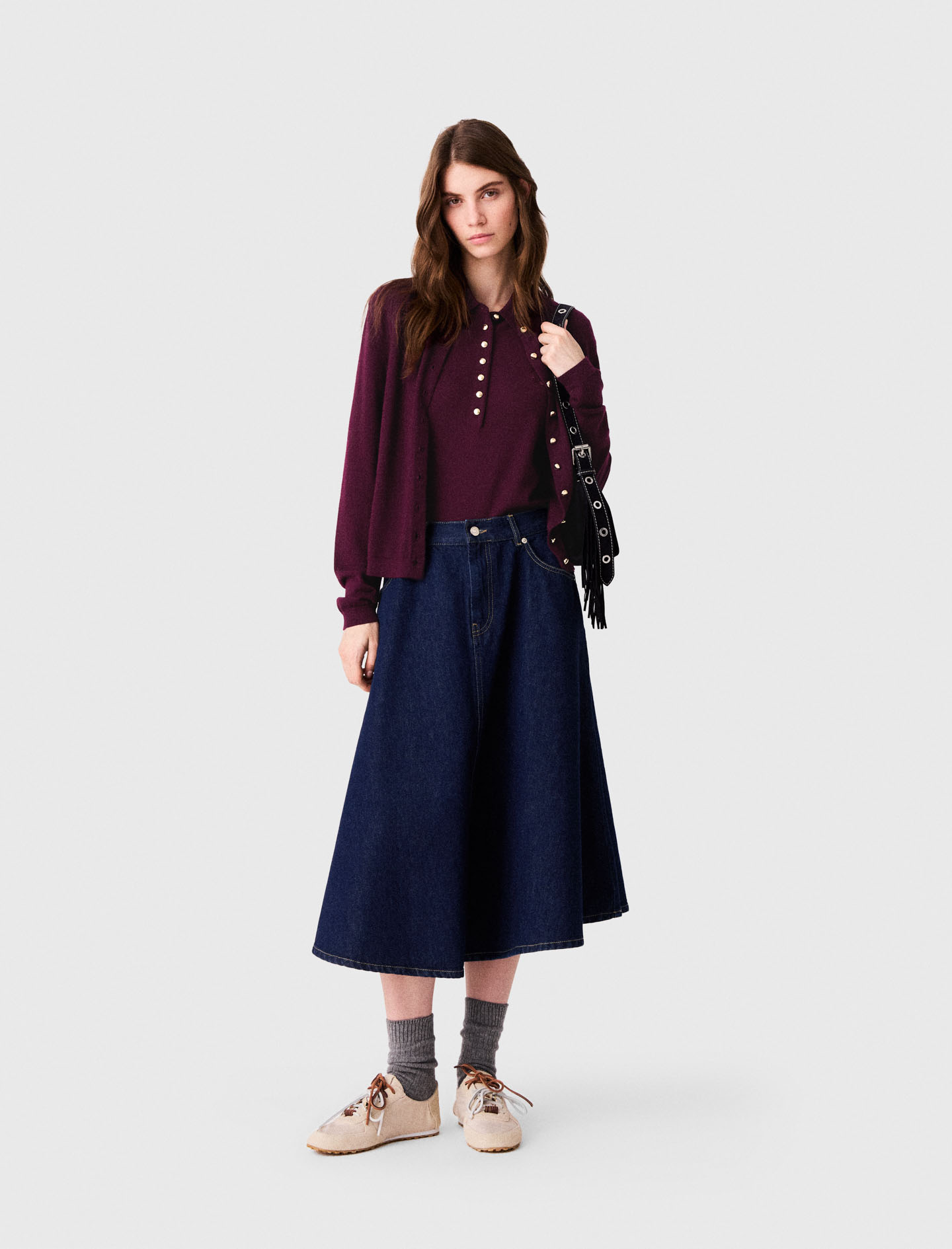 Mid-Length Flared Denim Skirt