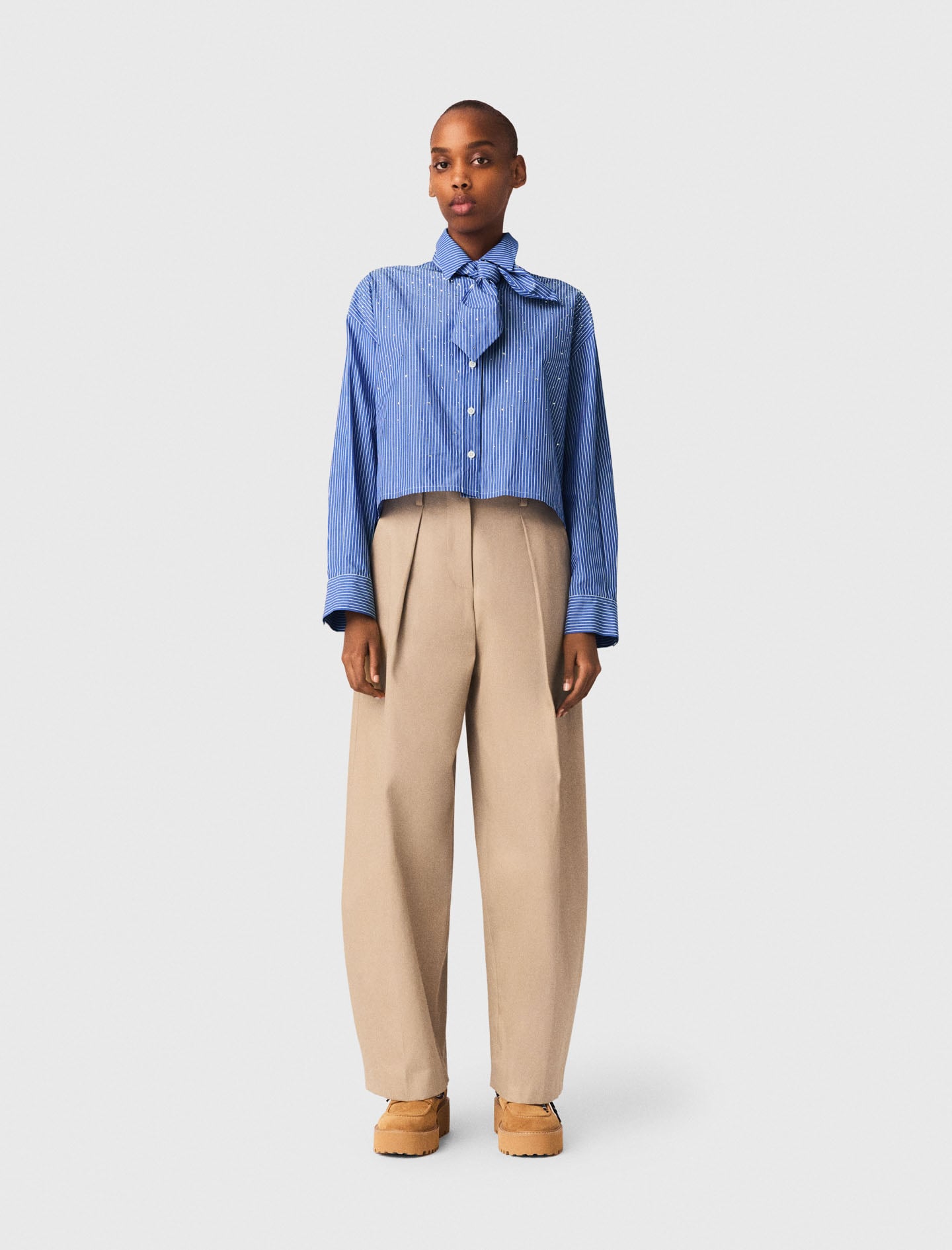 Rhinestone shirt with removable tie Blue For Women | Maje
