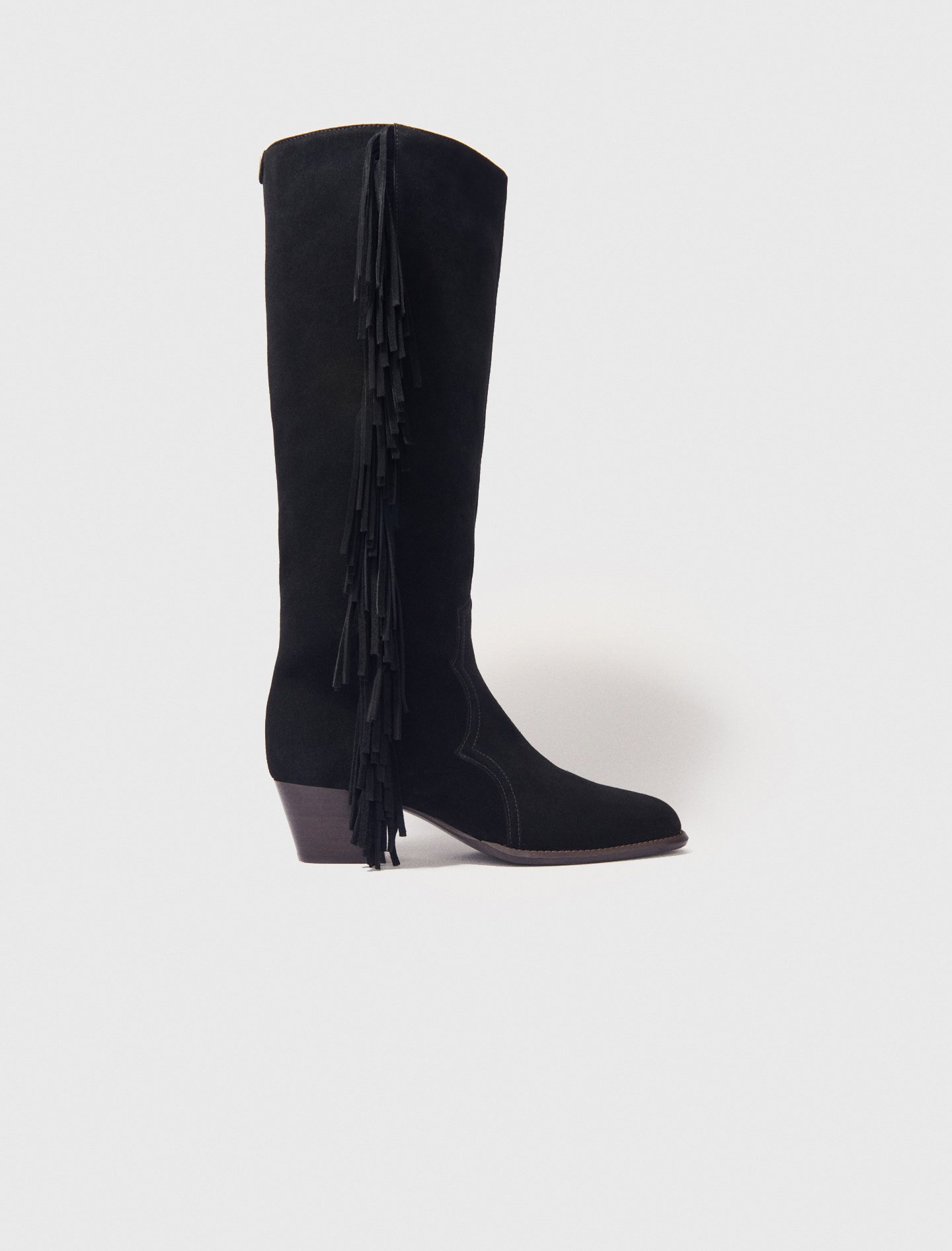 Woman's leather Fringed suede cowboy boots for Spring/Summer, size 7.5, in color Black / Black
