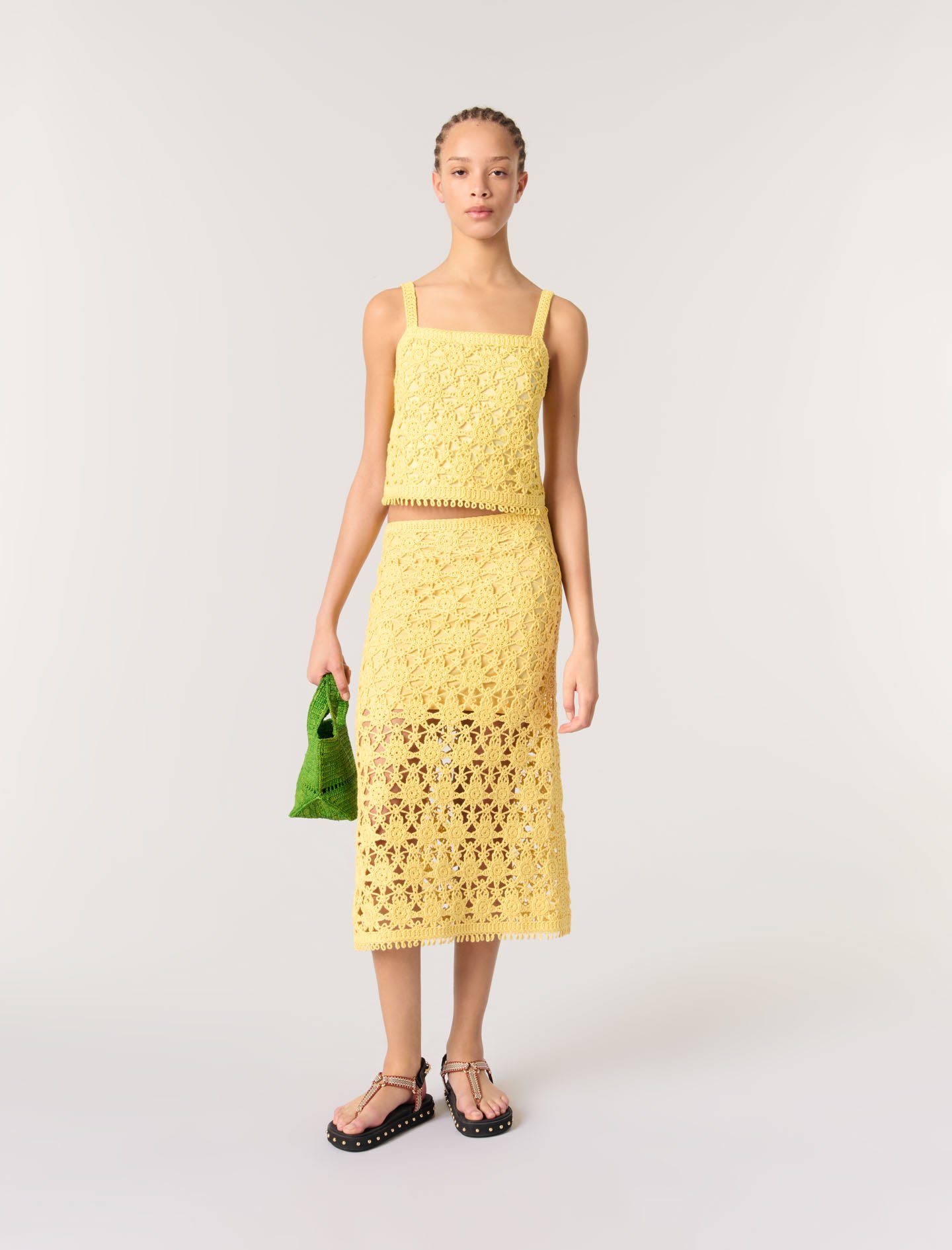 Woman's cotton Long crochet skirt for Spring/Summer, size Extra Extra Large, in color Yellow banana /