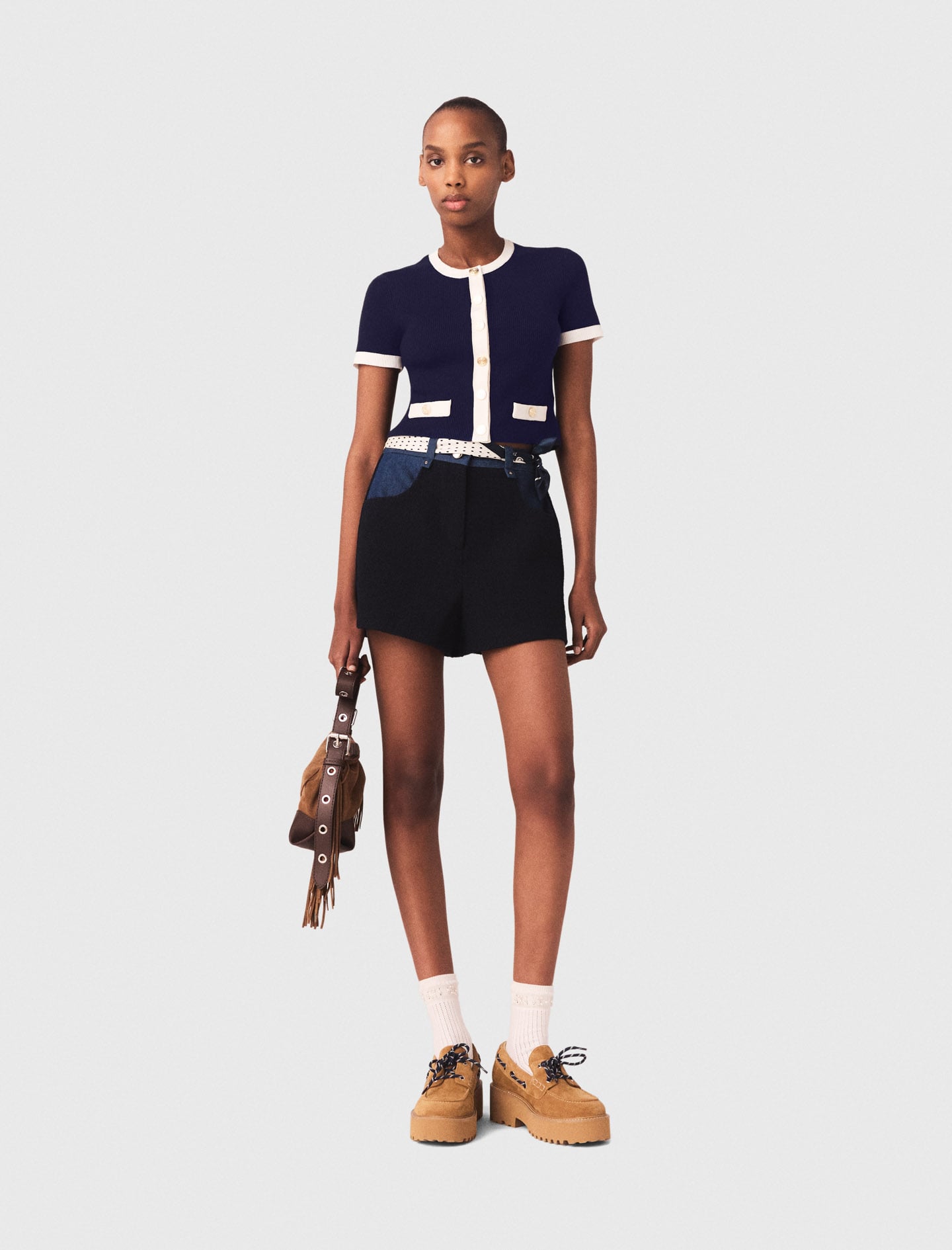 Contrasting cropped cardigan Blue For Women | Maje