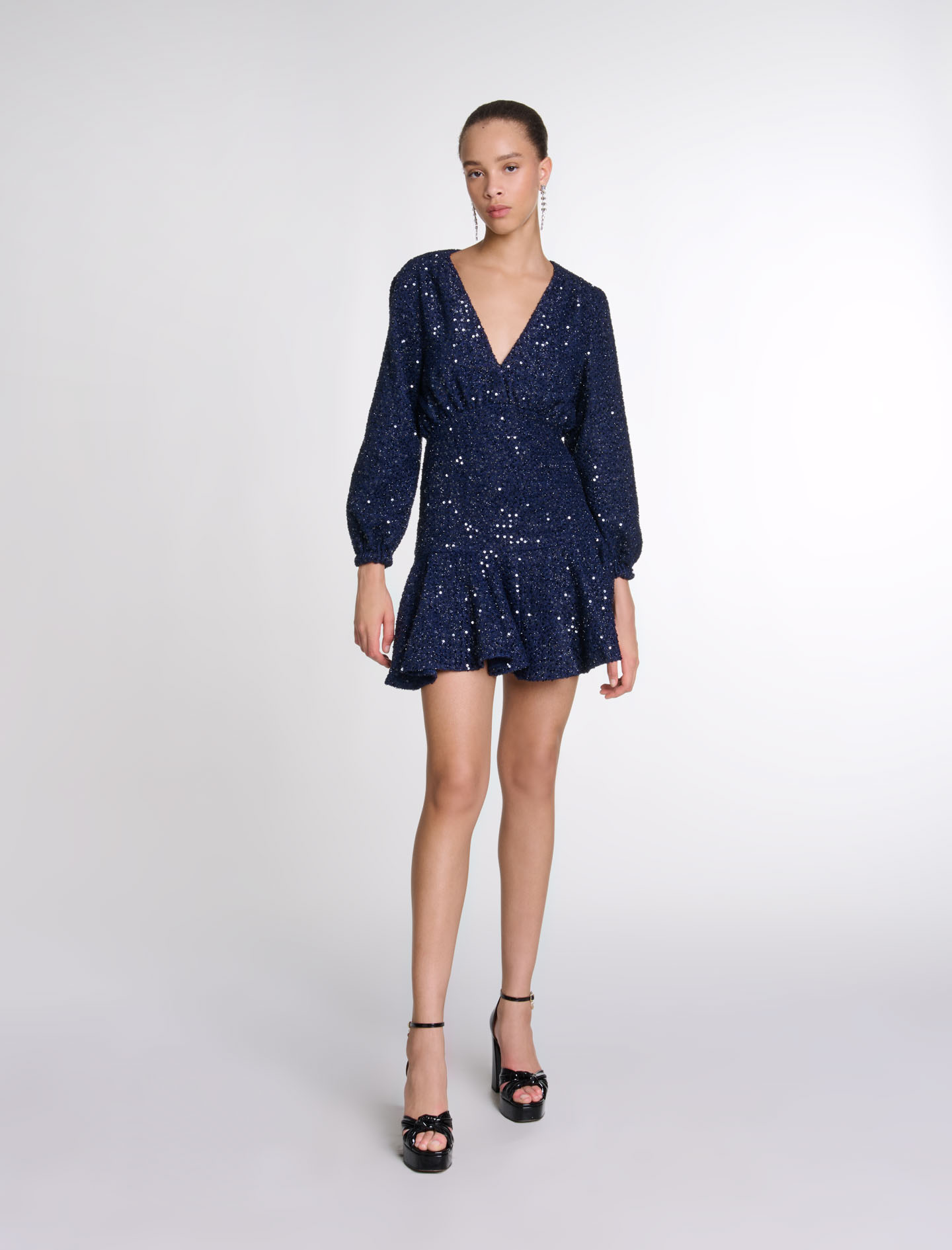 Shop Maje Woman's Polyester Lining: Short Sequin Dress For Fall/winter In Navy