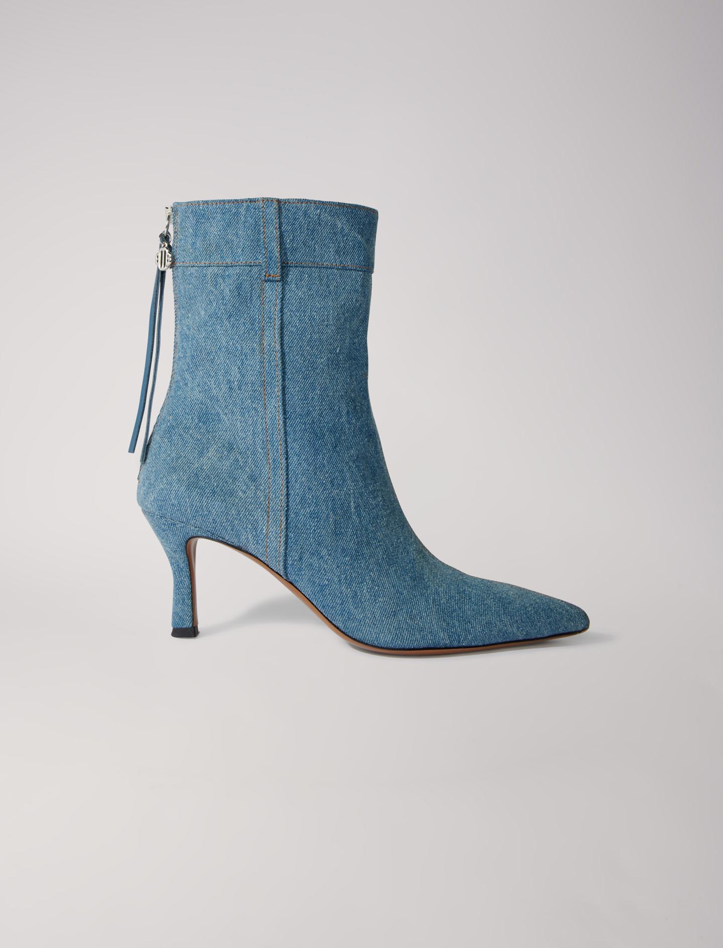 Maje Woman's goat Outer sole: Denim boots with pointed toe for Fall/Winter, in color Blue / Blue