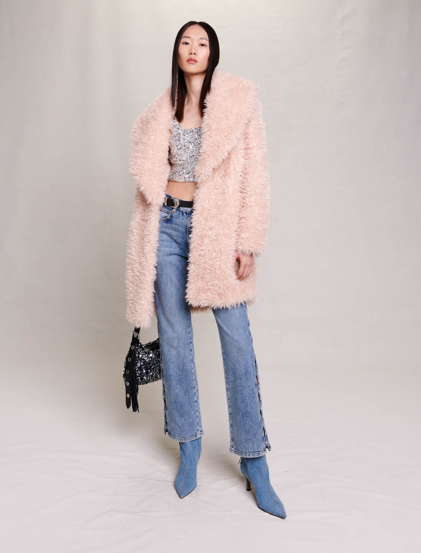 Maje Woman's polyester Faux fur: Faux fur coat for Fall/Winter, in color Light pink /