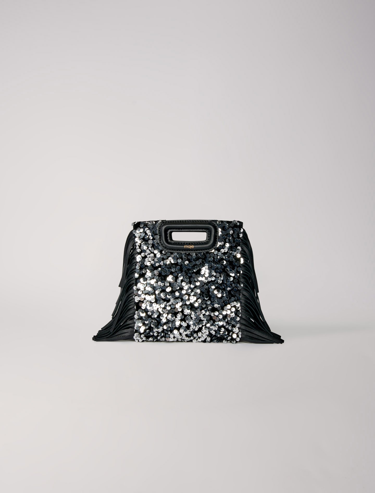 Maje Woman's polyester Sequin mini M bag for Fall/Winter, in color Black / Black