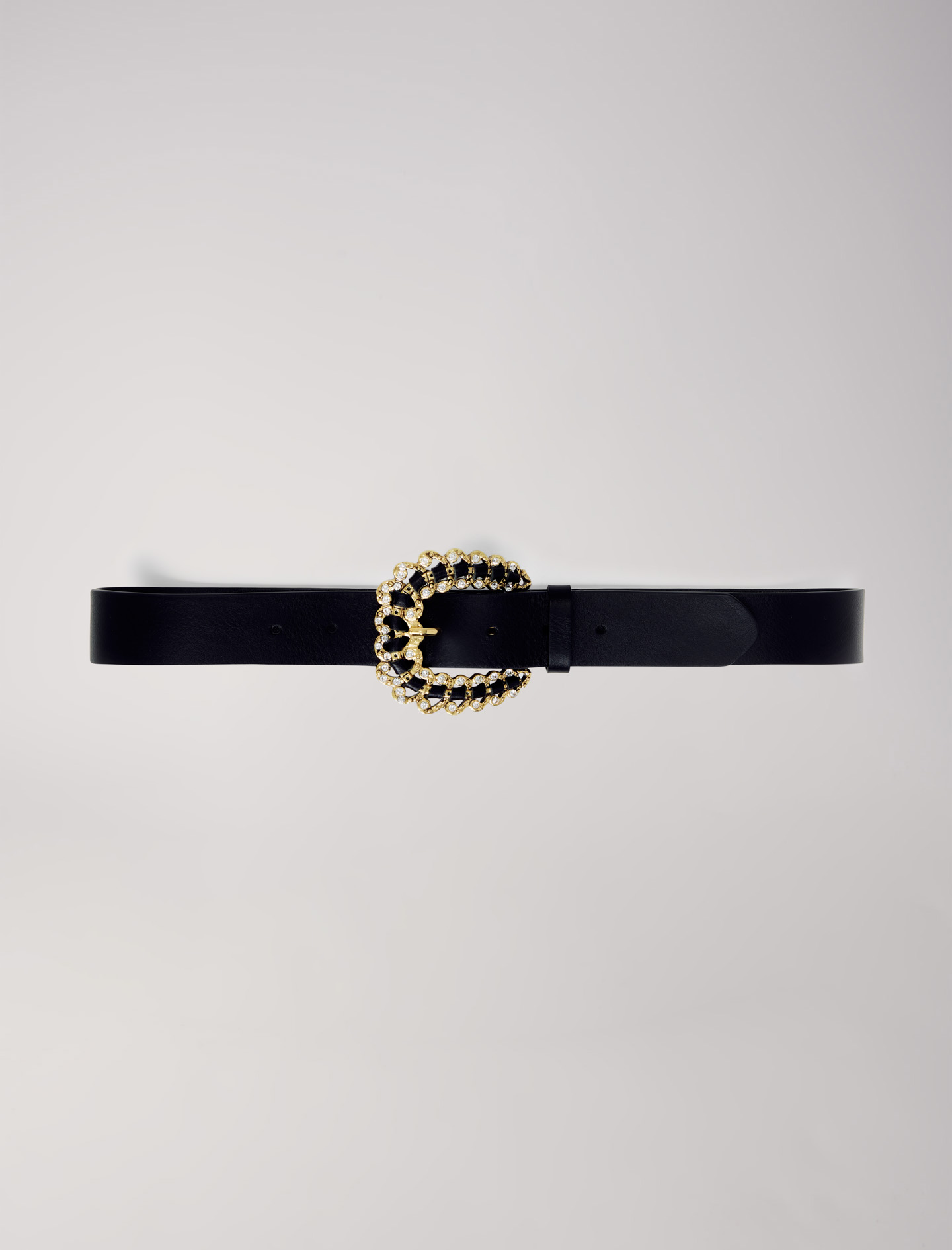 Mixte's polyester, Belt with diamanté buckle for Spring/Summer, size Mixte-Belts-US L / FR 3, in color Black / Black