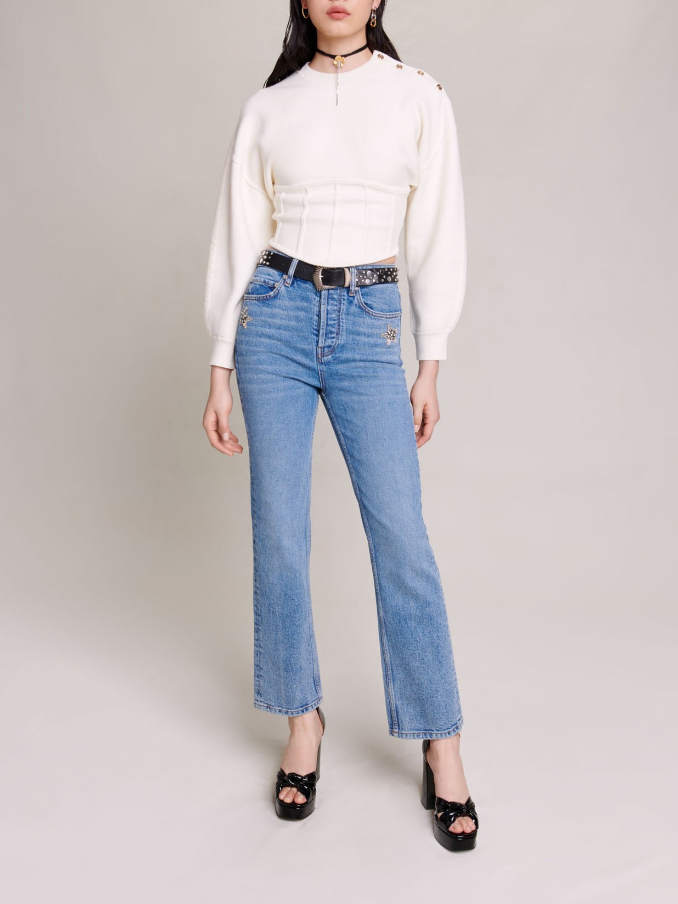 Maje Woman's polyester Knit corset jumper for Fall/Winter, in color Ecru / Beige