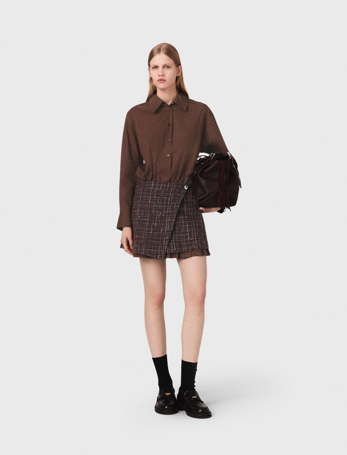 Maje Woman's cotton 2-in-1 mini dress for Fall/Winter, in color Brown / Brown