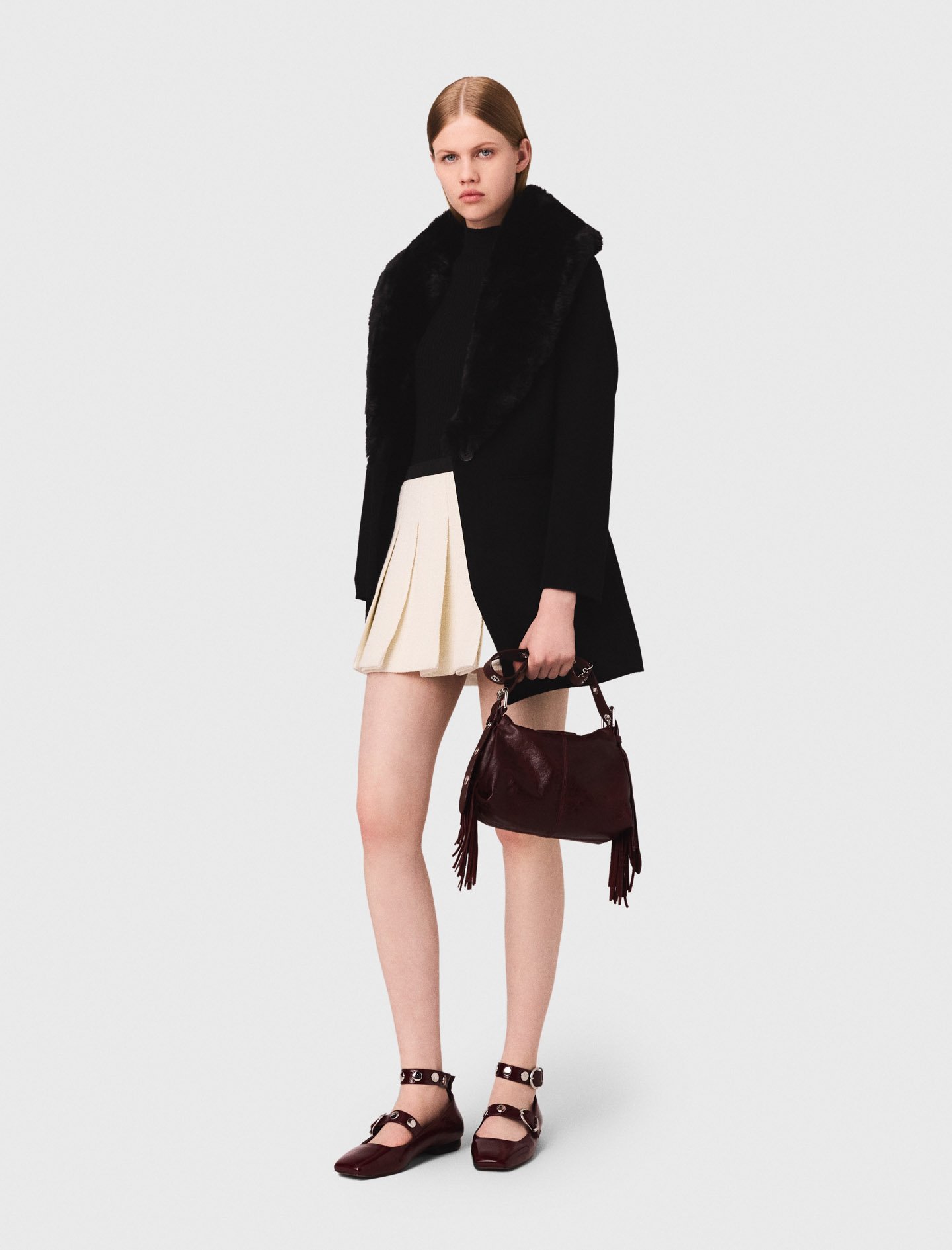 Woman's wool Double-faced mid-length coat for Fall/Winter, size Extra Extra Large, in color Black / Black